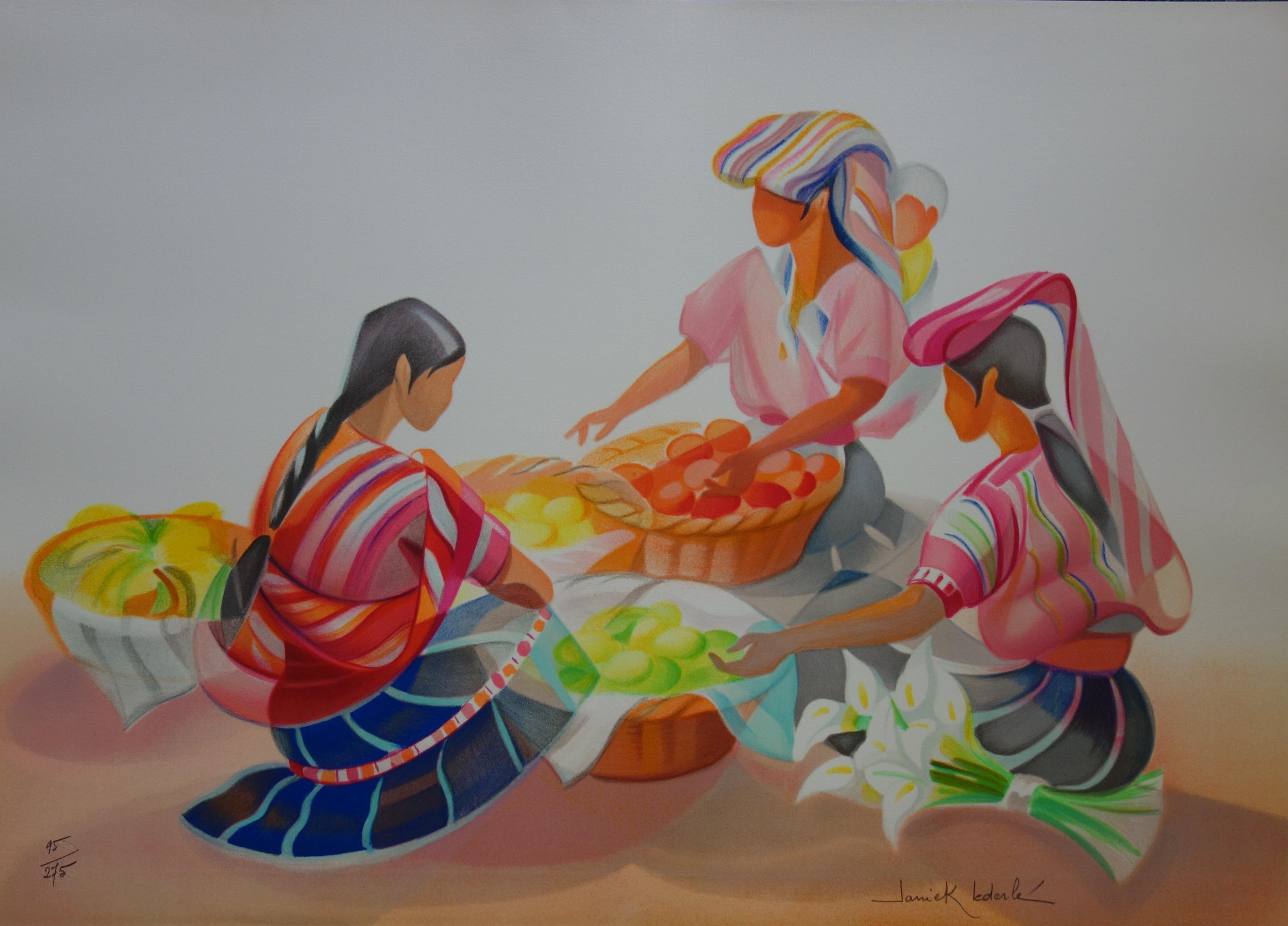 Colorful Market - Original handsigned lithograph