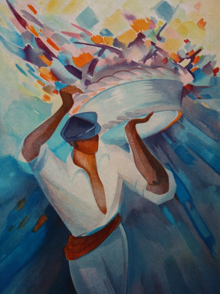 Fantastic Basket  - Original handsigned lithograph - Modern Print by Janick Lederle