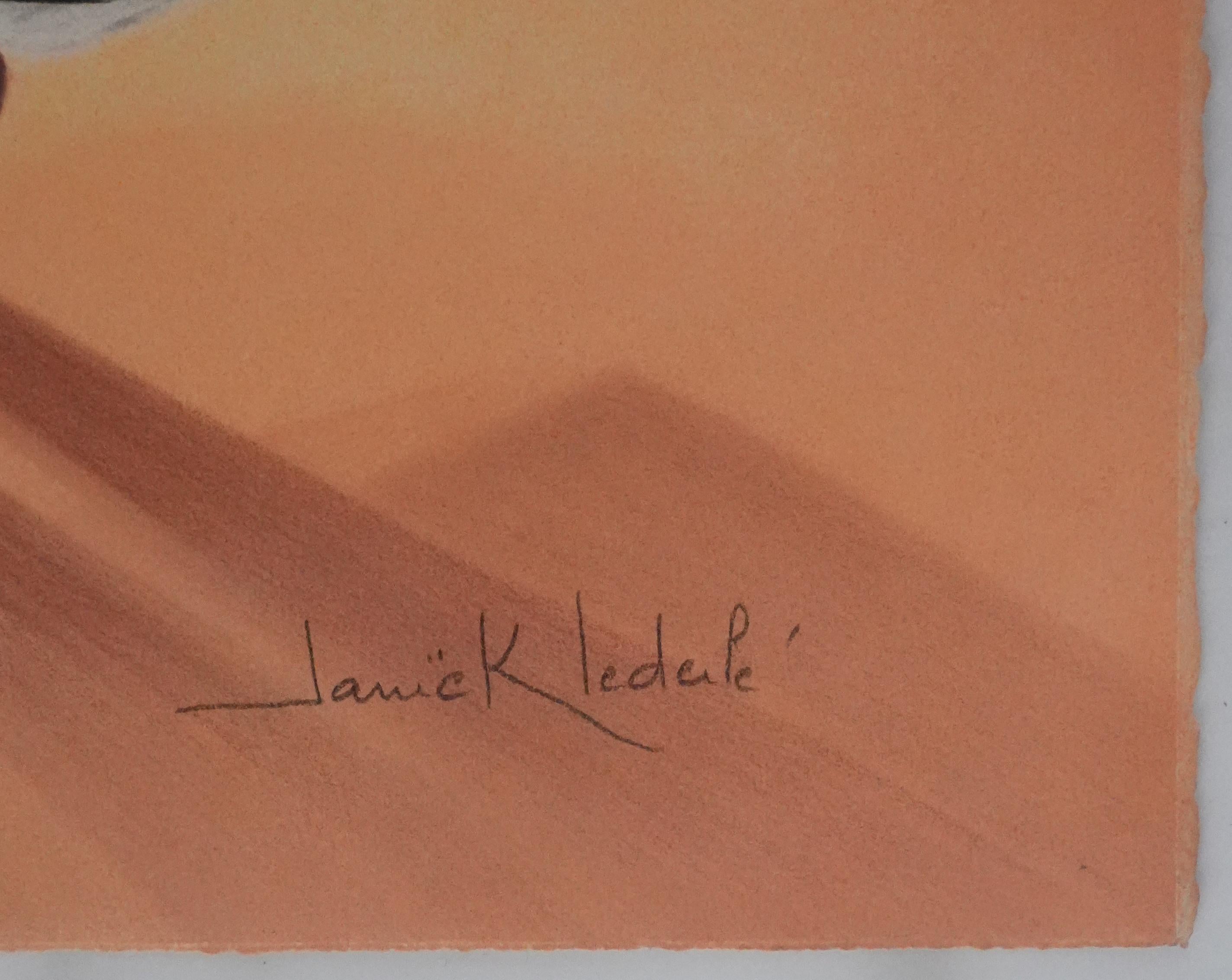 Figures in the Desert - Original Handsigned Lithograph - Print by Janick Lederle