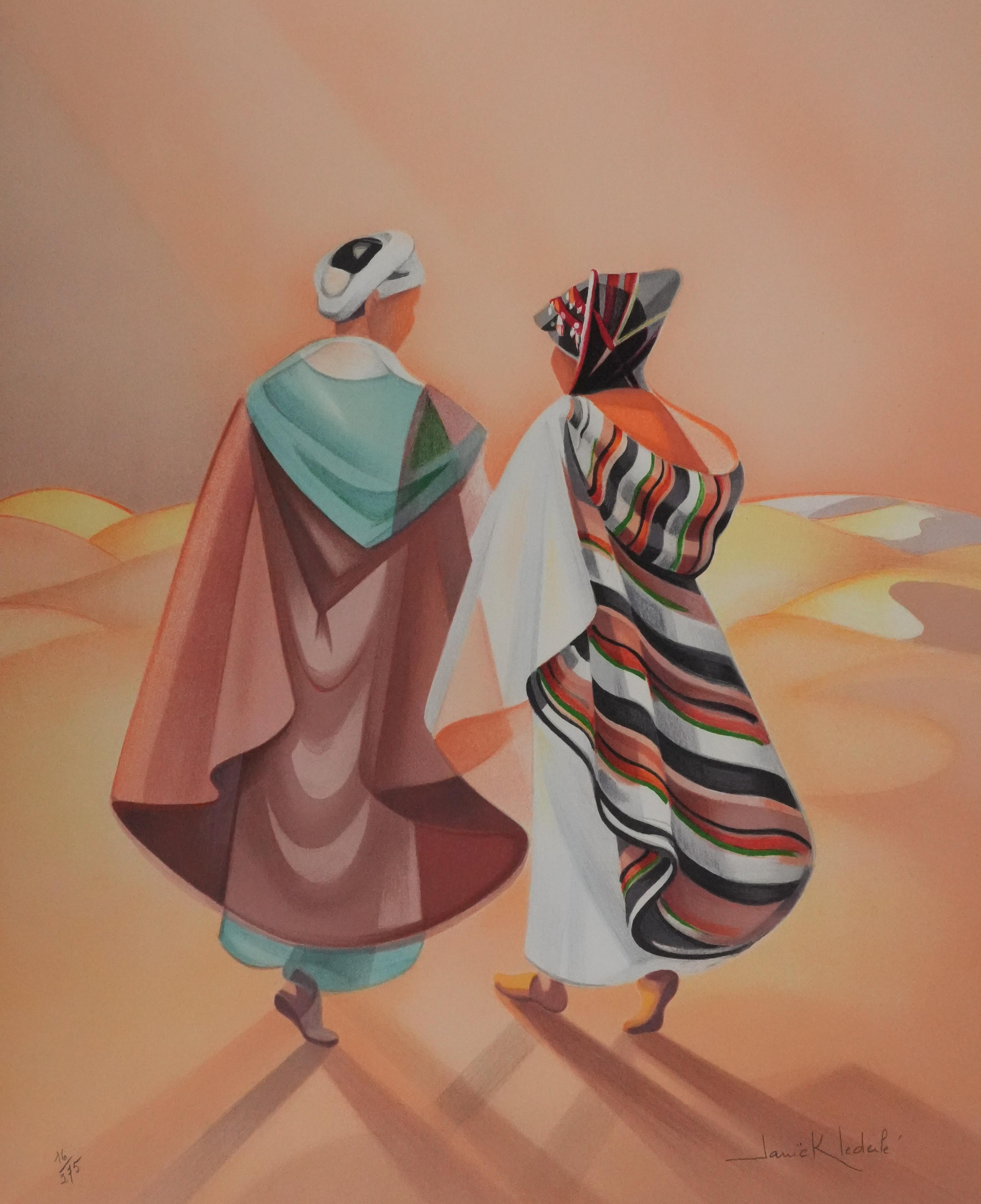 Figures in the Desert - Original Handsigned Lithograph - Modern Print by Janick Lederle