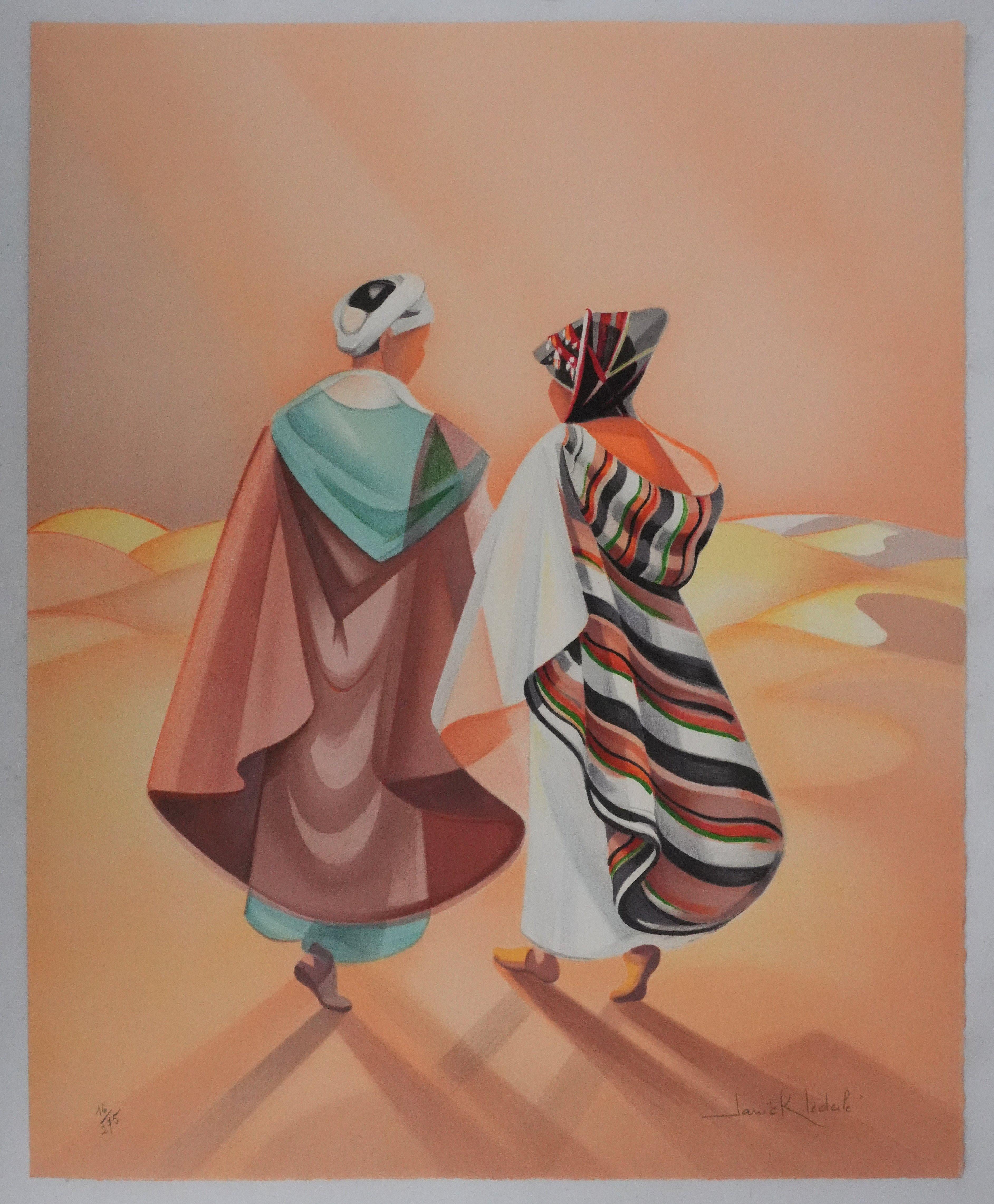 Janick Lederle Landscape Print - Figures in the Desert - Original Handsigned Lithograph