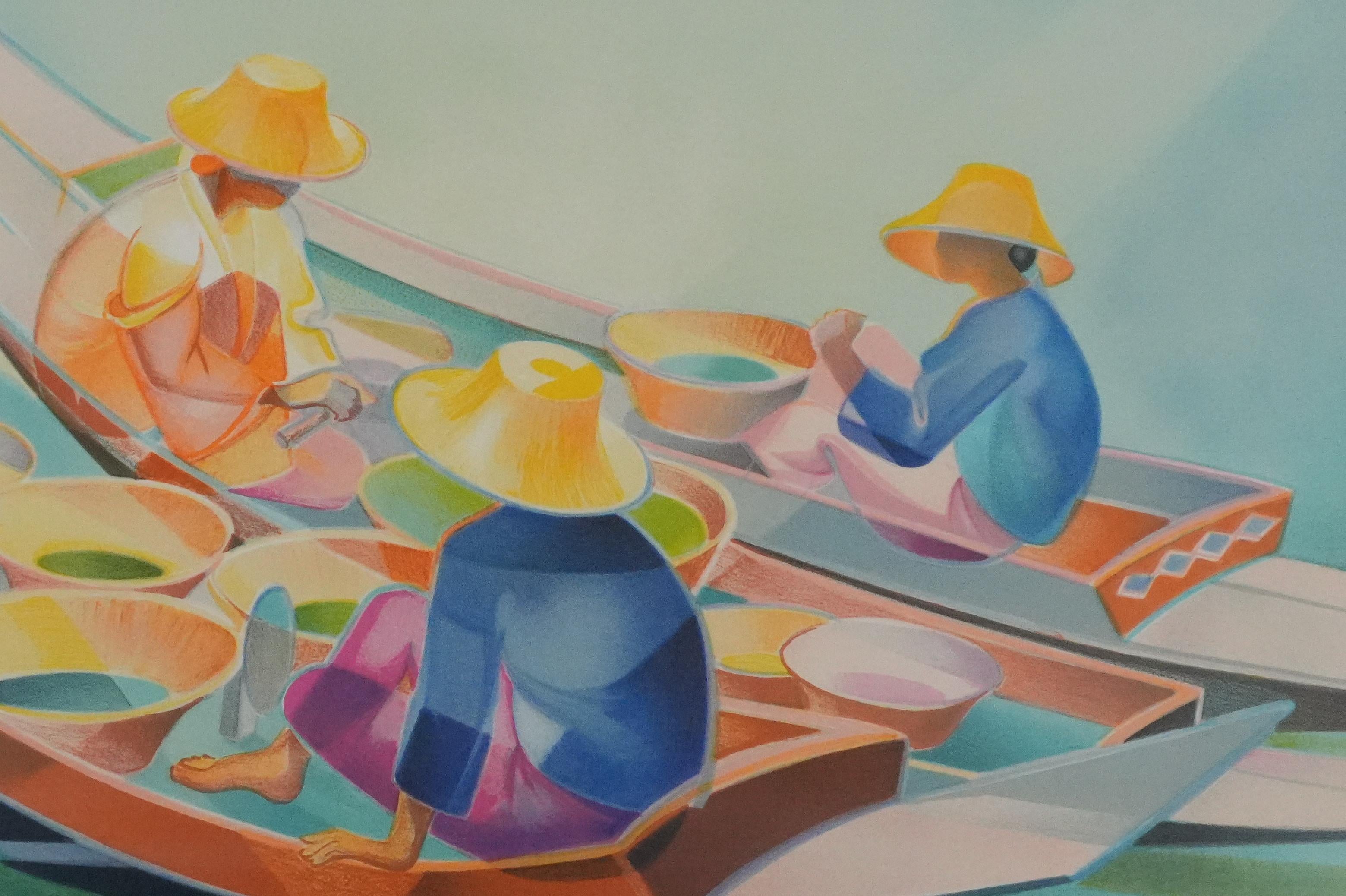 Janick LEDERLE
Floating Market

Original lithograph (Mourlot)
Handsigned in pencil
Numbered on /275 copies
On vellum 54 x 75 cm (c. 21.2 x 29.5 in)

Excellent condition