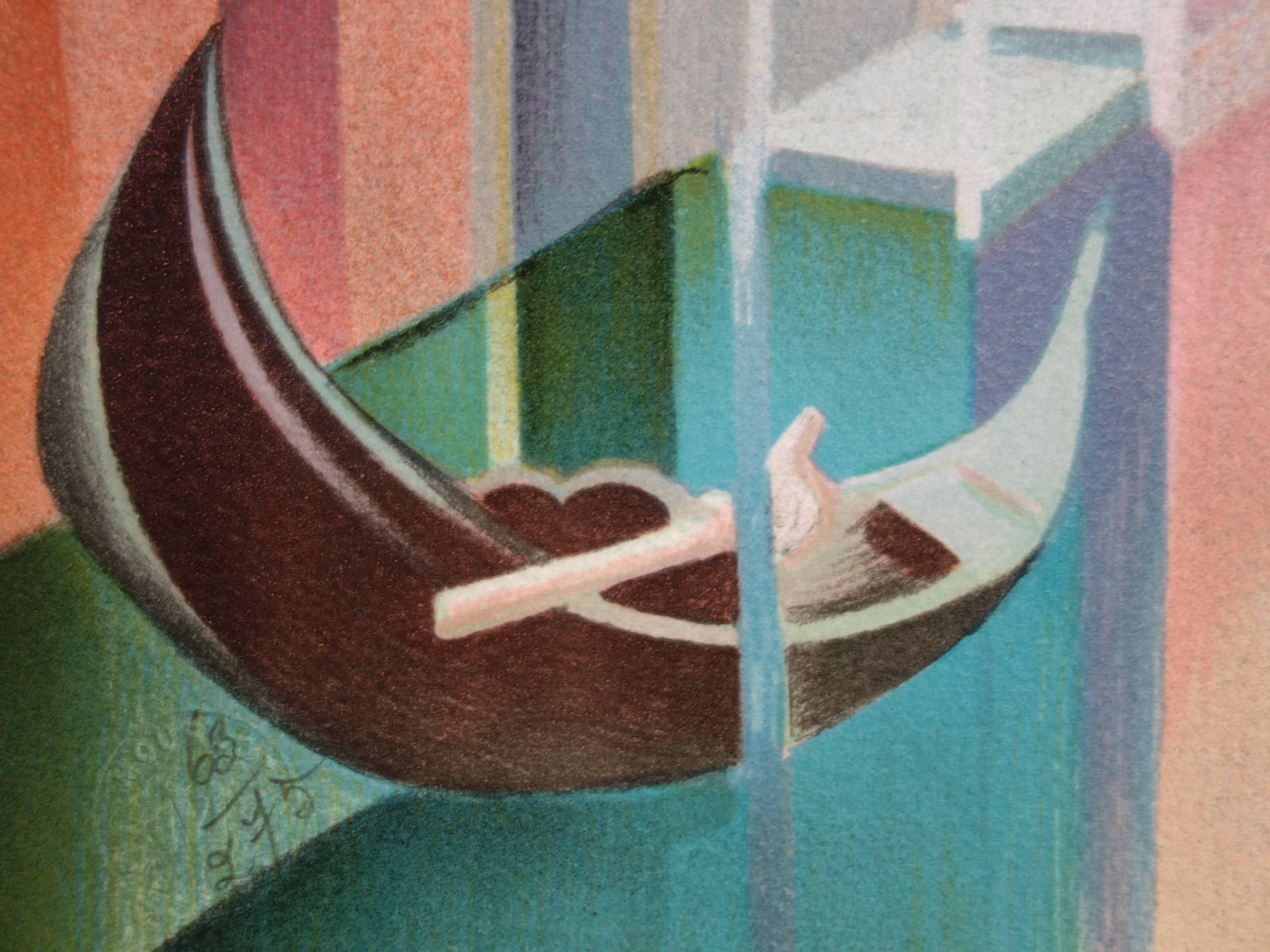 Janick LEDERLE
Gondola in Venice

Original lithograph
Handsigned in pencil
Limited /275 copies
On vellum 42 x 56 cm (c. 17 x 22 in)

Excellent condition