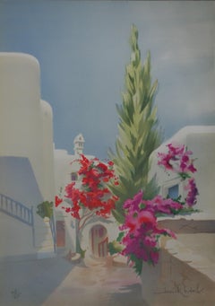 Little Street in Santorini - Original handsigned lithograph