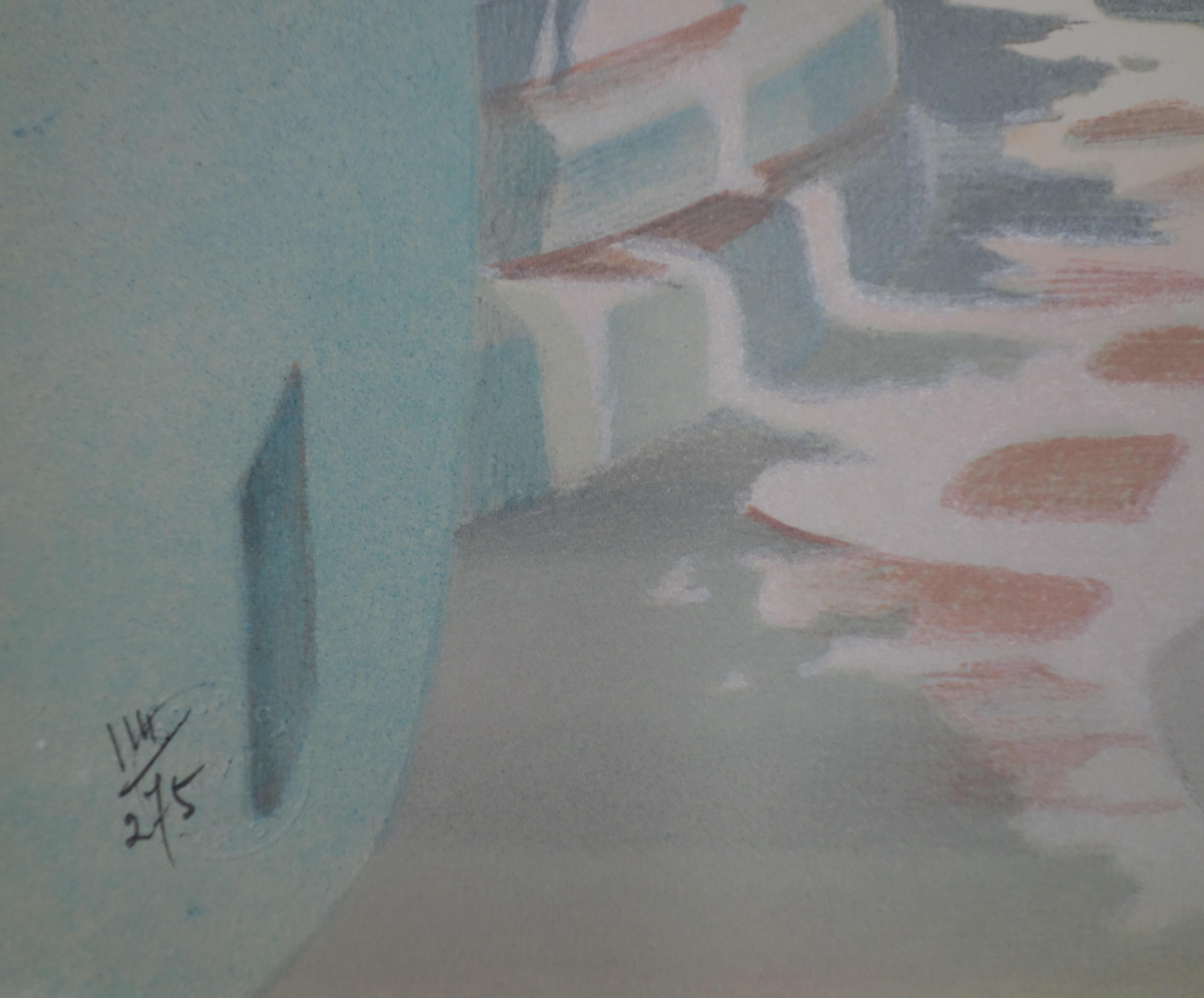 Little Yard in Santorini - Original handsigned lithograph For Sale 1