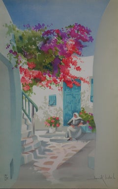 Little Yard in Santorini - Original handsigned lithograph