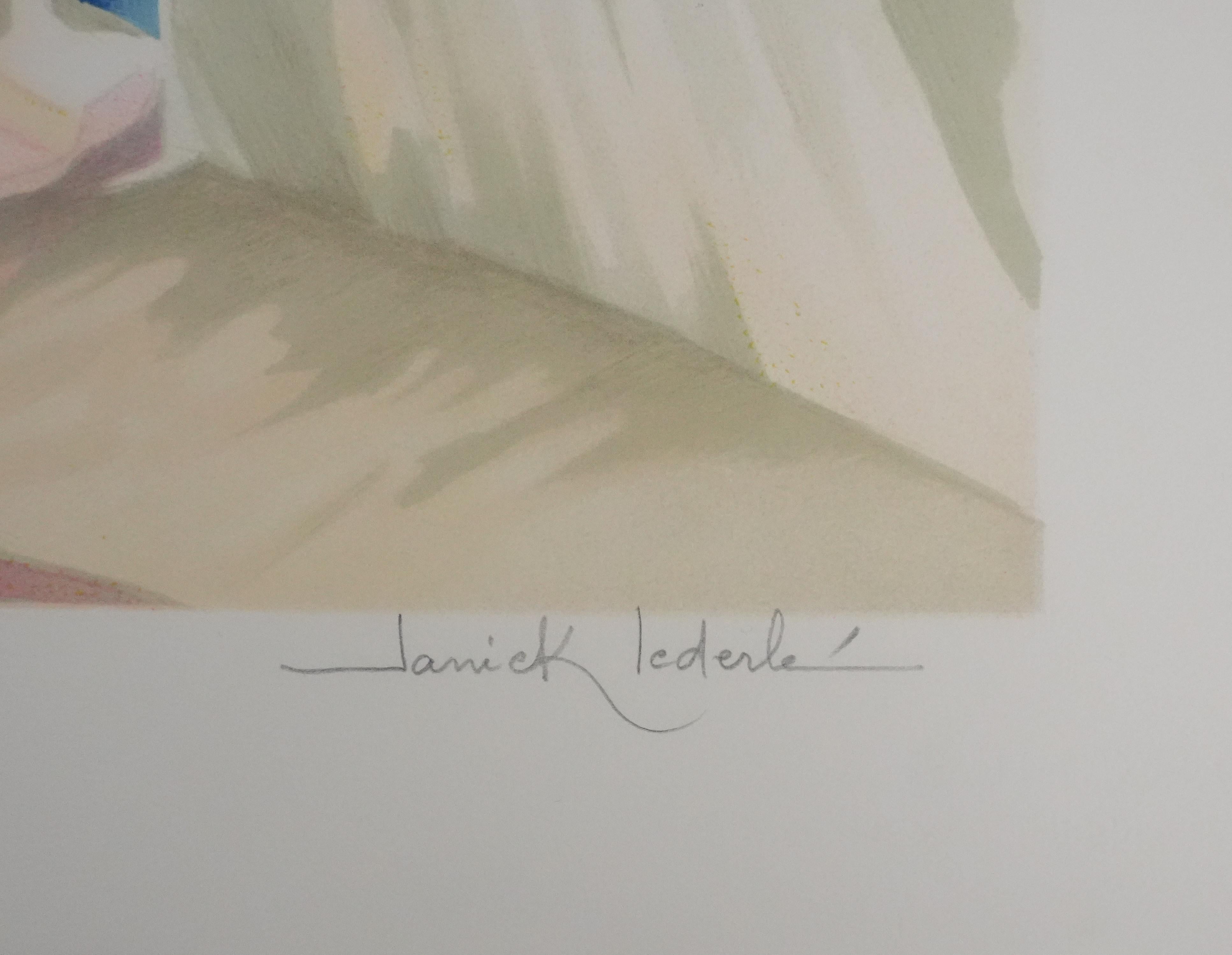 On the Greek Island - Original Handsigned Lithograph - Print by Janick Lederle