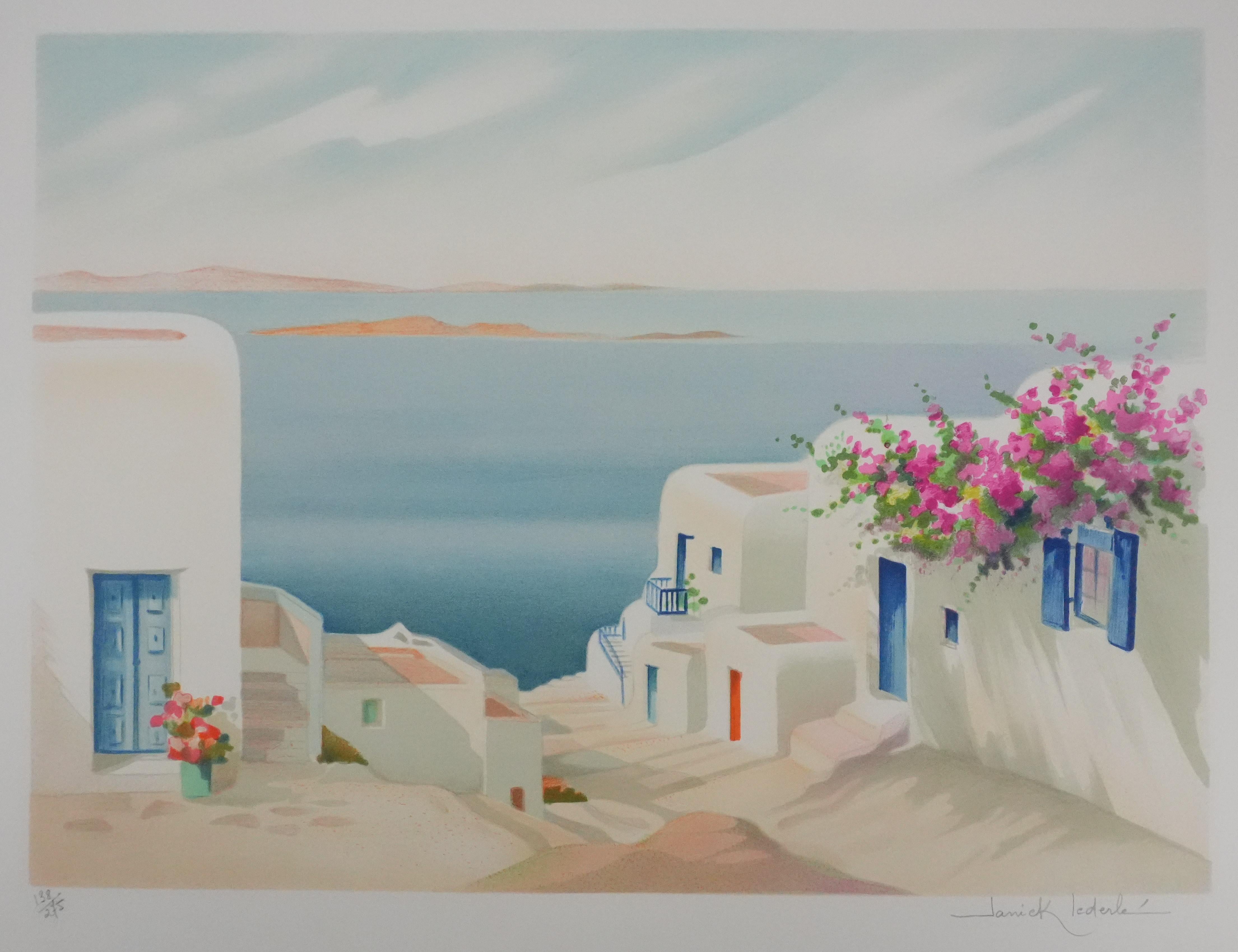 On the Greek Island - Original Handsigned Lithograph - Modern Print by Janick Lederle