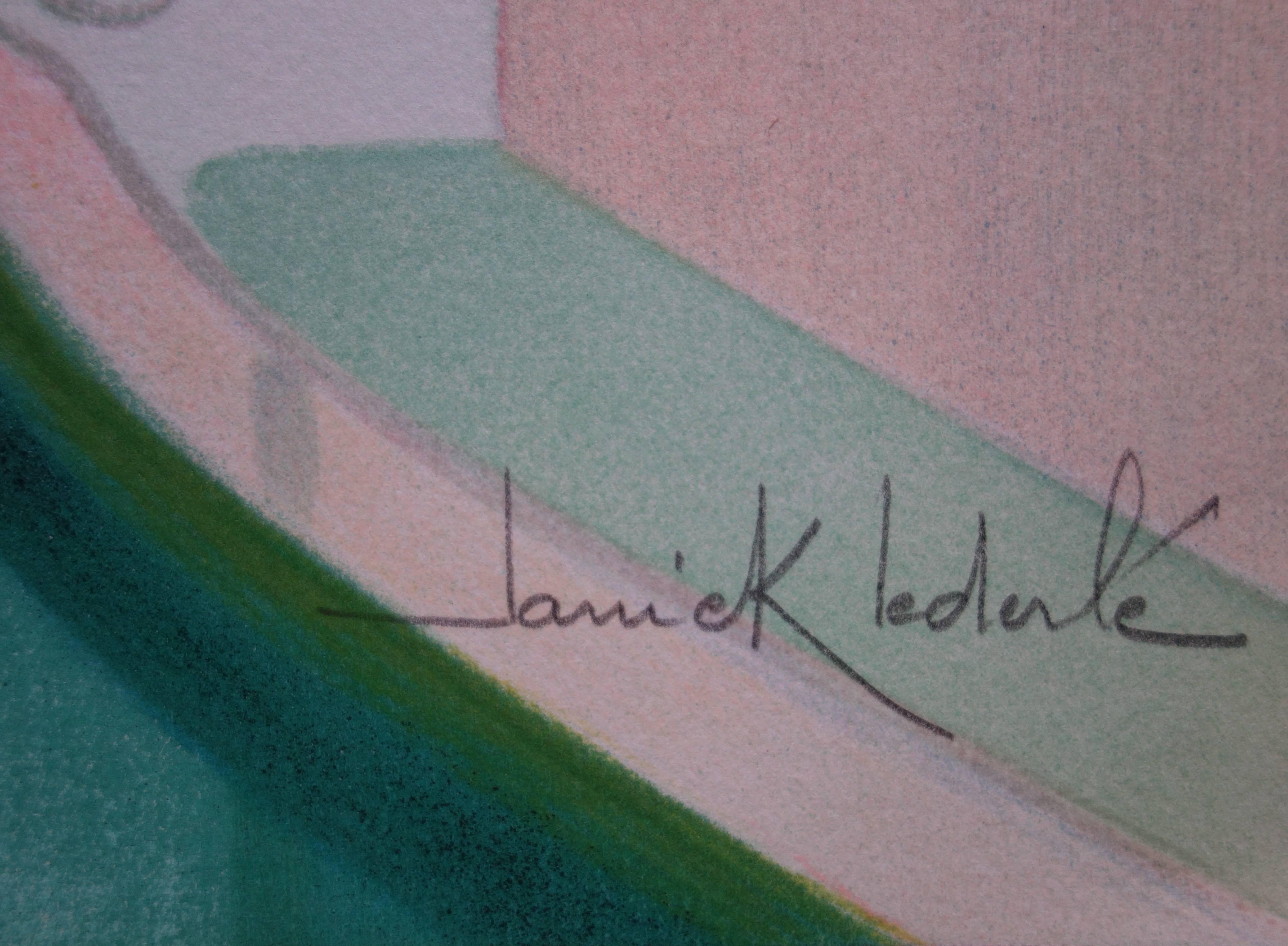 Quiet Canal in Venice - Original handsigned lithograph - Print by Janick Lederle