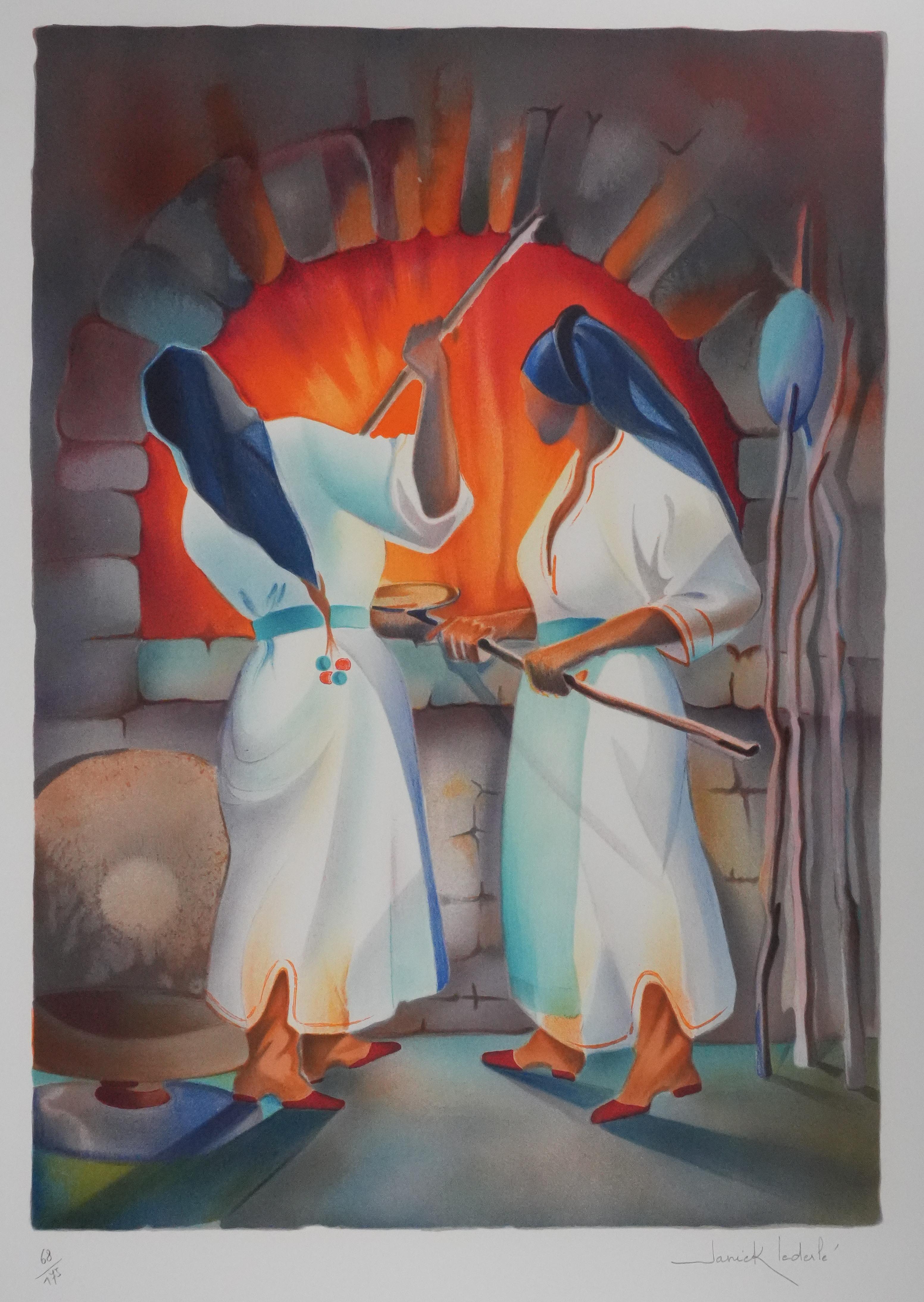 The Cooks - Original Handsigned Lithograph - Modern Print by Janick Lederle