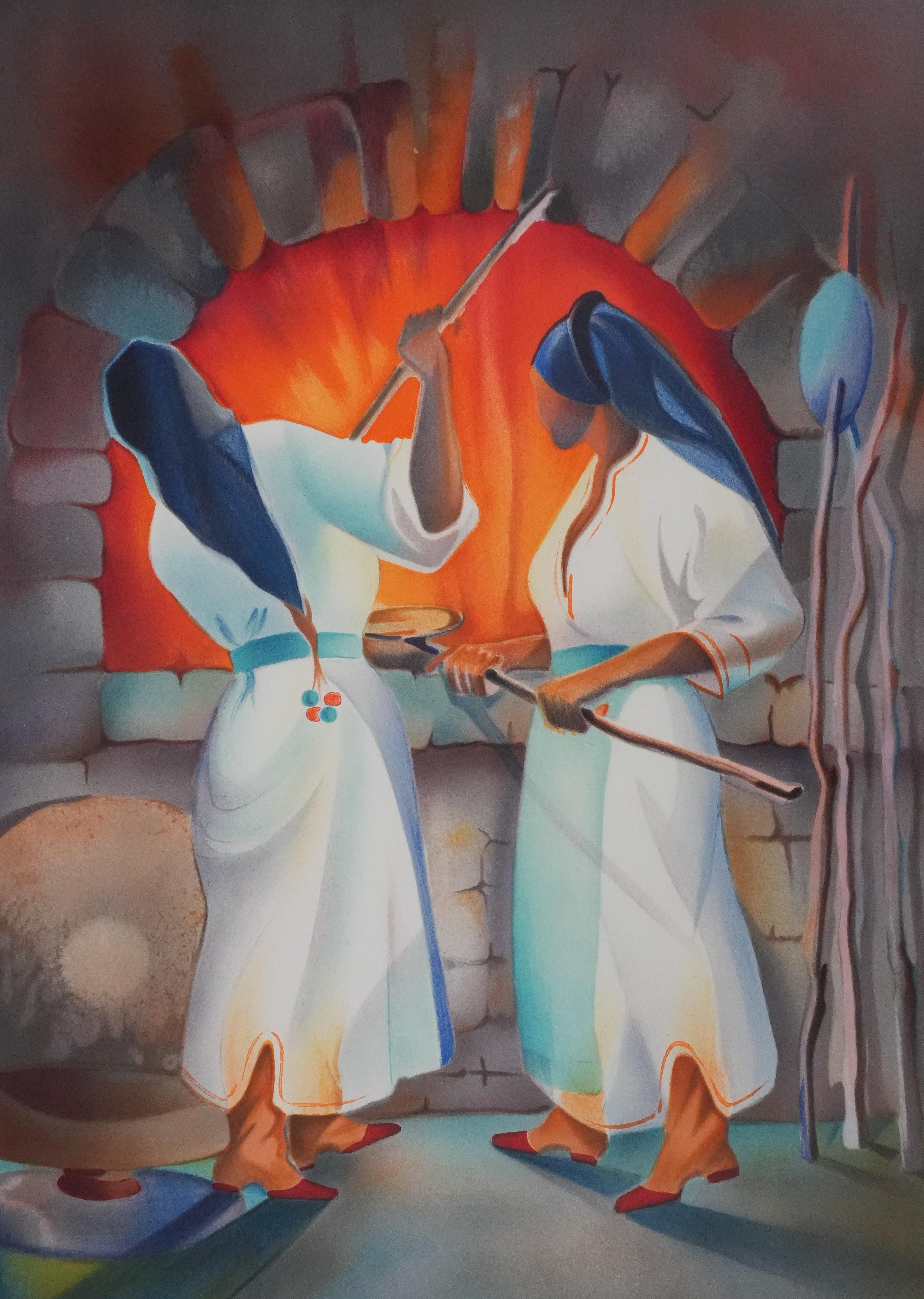 The Cooks - Original Handsigned Lithograph - Gray Portrait Print by Janick Lederle