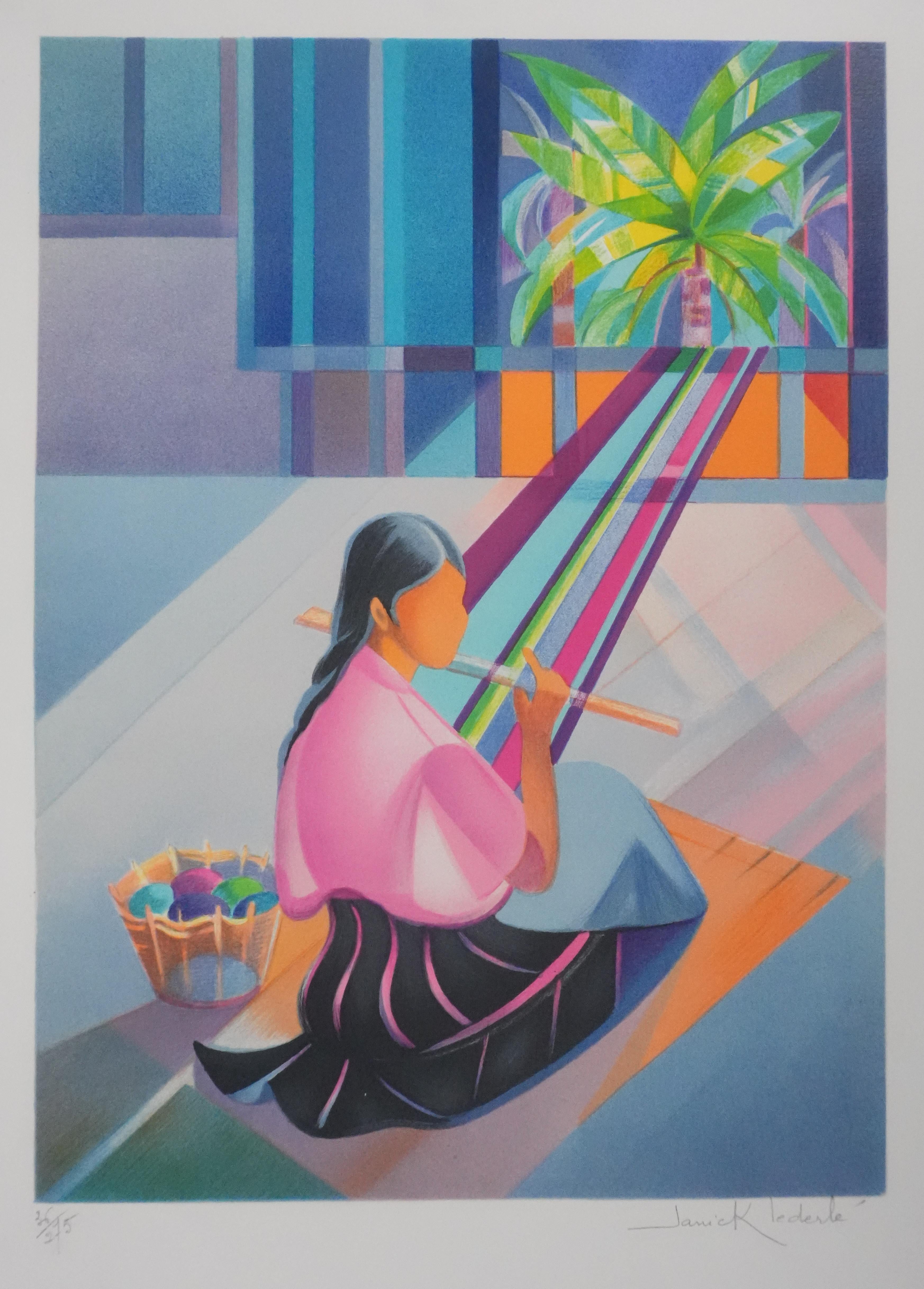 The Flute Player - Original Handsigned Lithograph - Modern Print by Janick Lederle