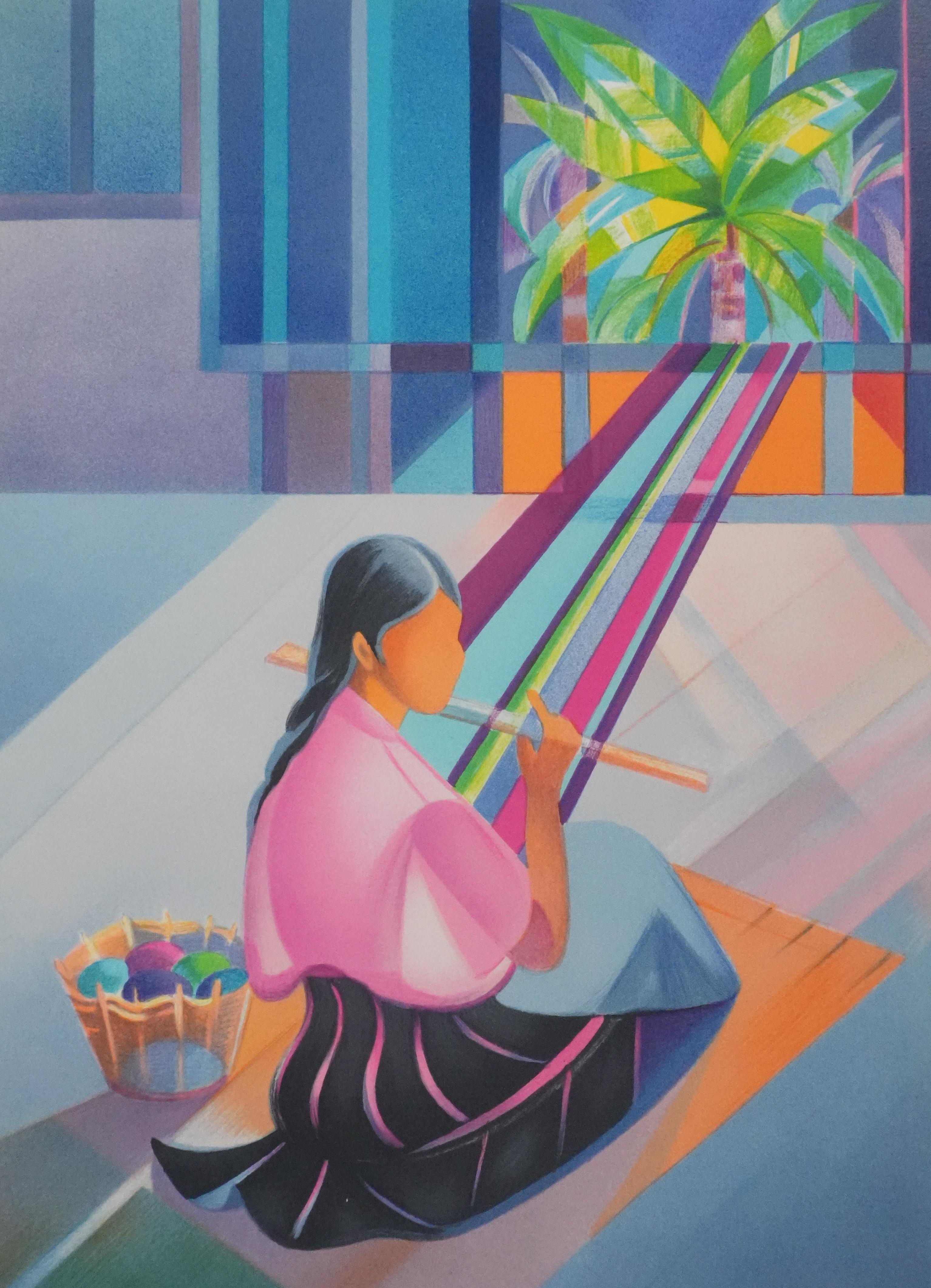 The Flute Player - Original Handsigned Lithograph - Gray Portrait Print by Janick Lederle