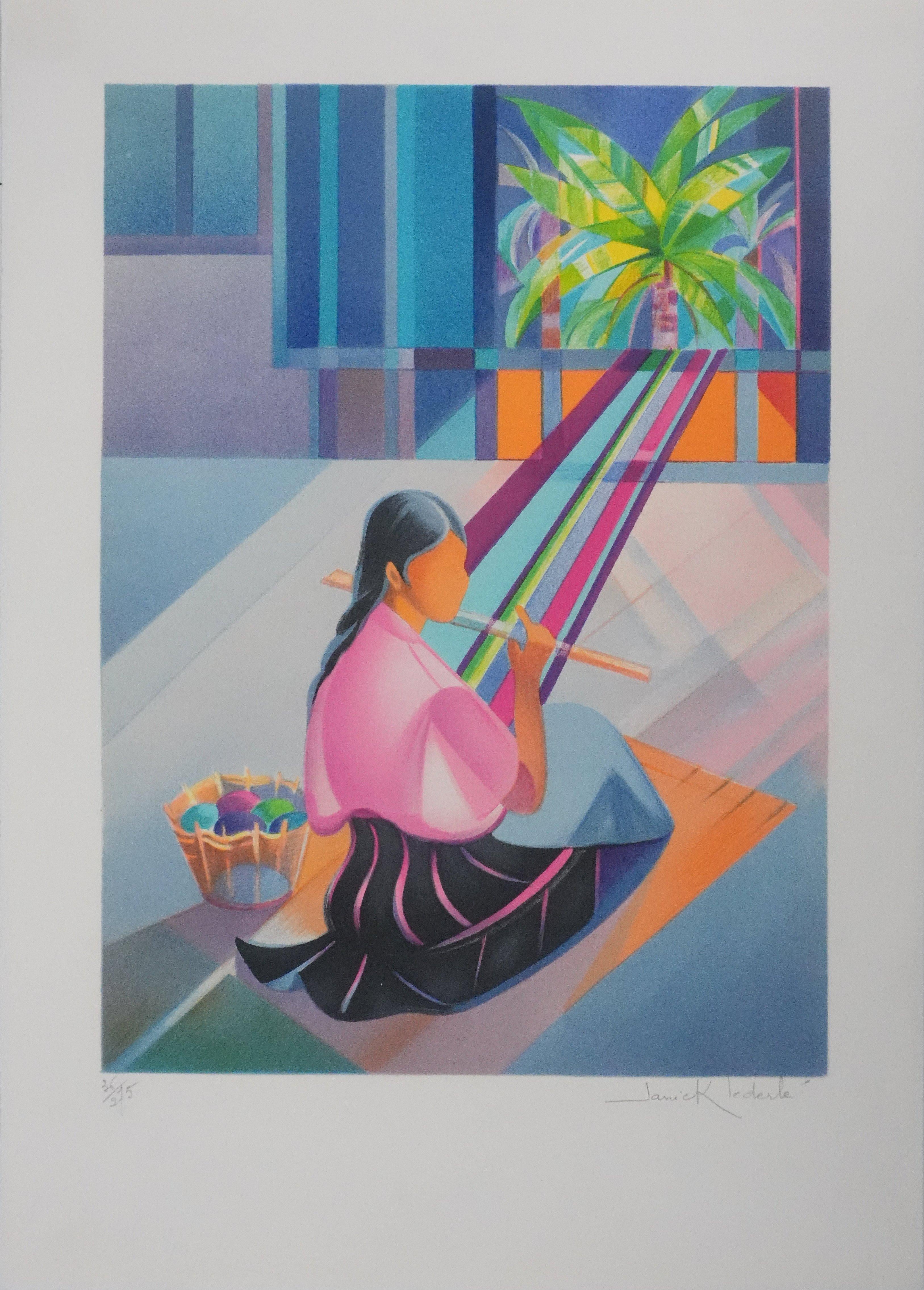 Janick Lederle Portrait Print - The Flute Player - Original Handsigned Lithograph