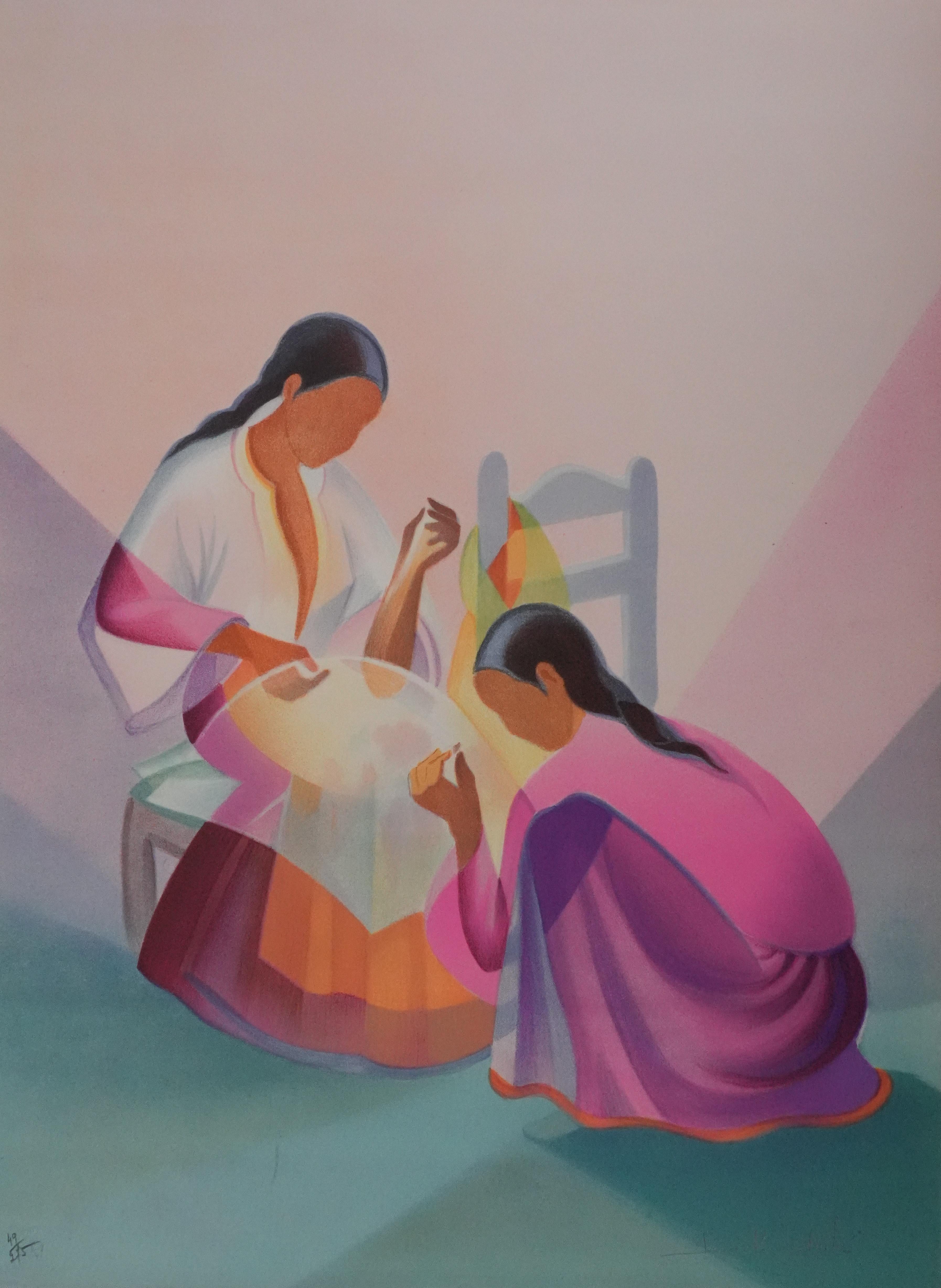 The Seamstresses - Original Handsigned Lithograph - Modern Print by Janick Lederle