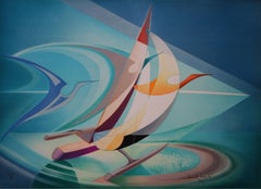 Janick Lederle - Trimaran, Fantastic Regatta - Original handsigned lithograph Trimaran, Fantastic Regatta - Original handsigned lithograph