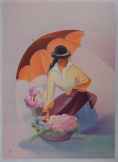 Woman with Umbrella - Original Handsigned Lithograph