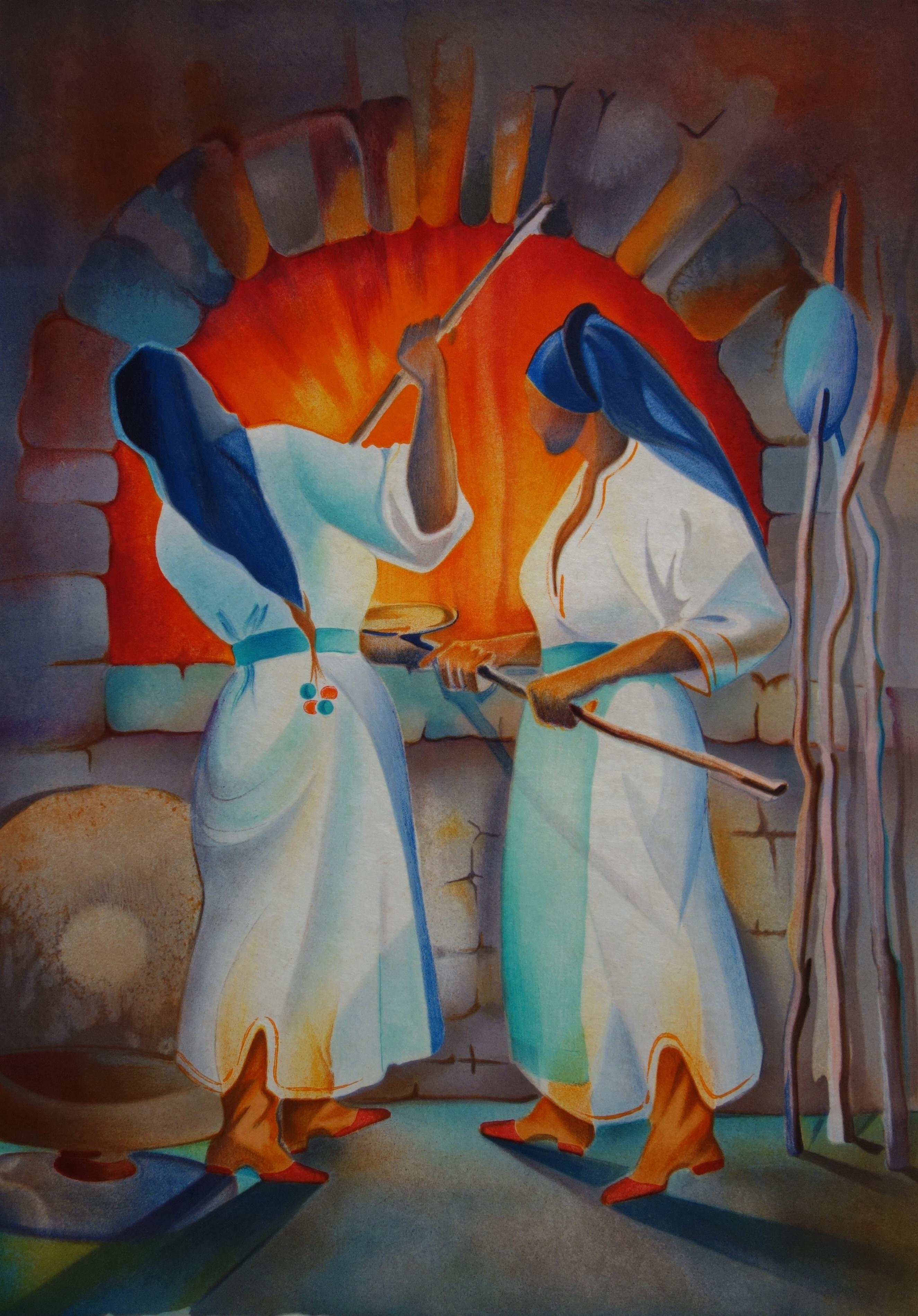 Women of Mykonos  - Original handsigned lithograph - Modern Print by Janick Lederle