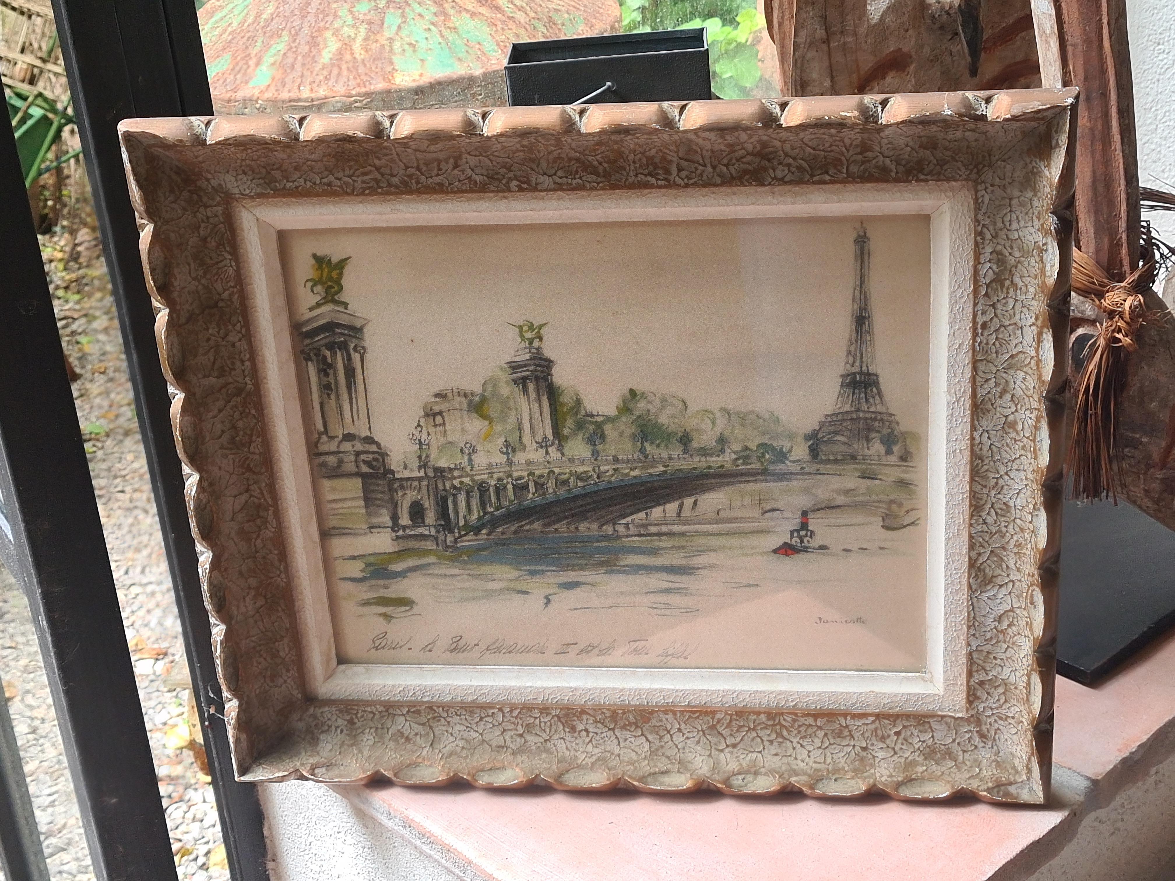 Vue du milieu du siècle dernier de Paris - Le Pont Alexandre III et le Tour Eiffel en vente 6