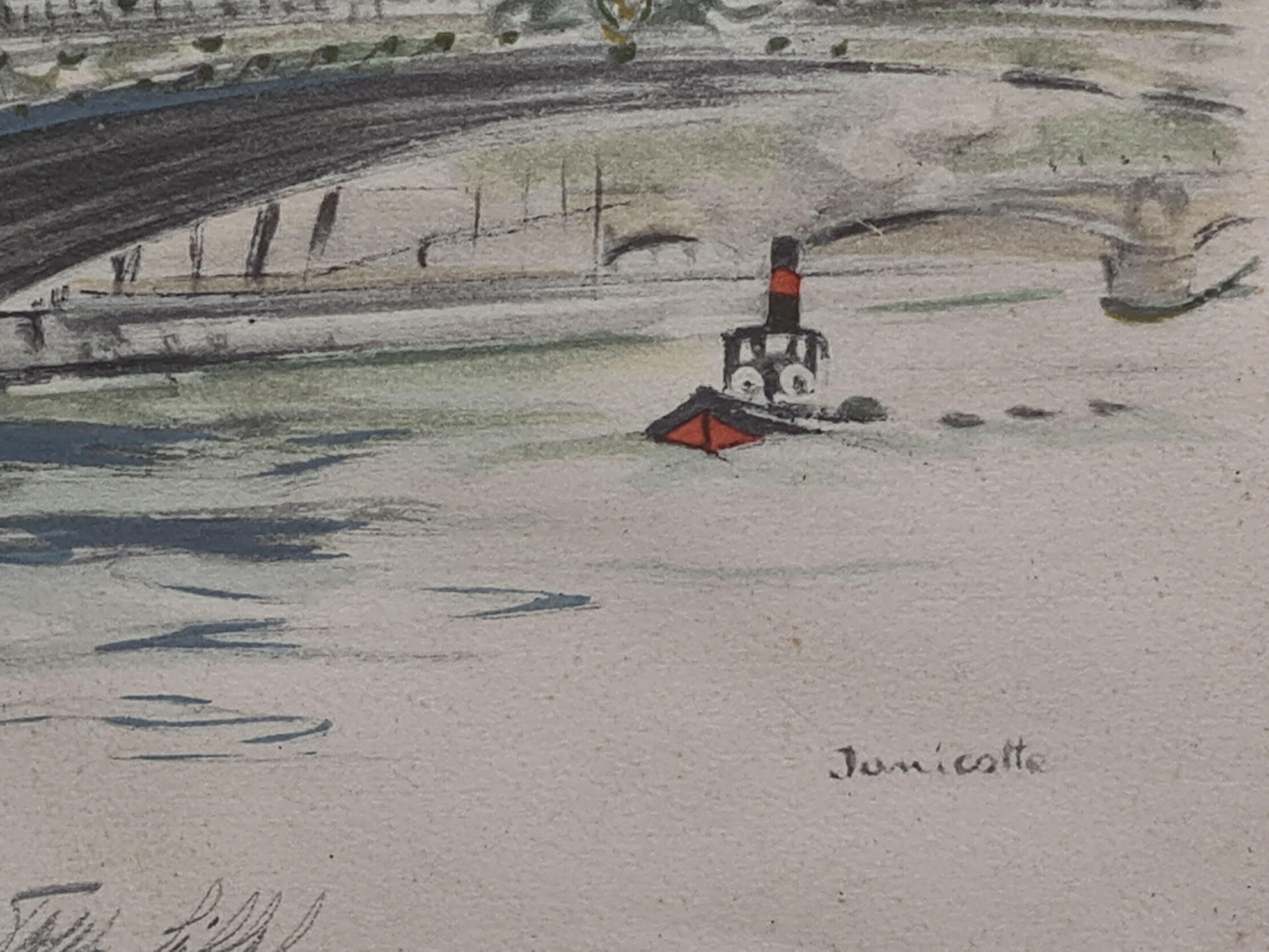 Vue du milieu du siècle dernier de Paris - Le Pont Alexandre III et le Tour Eiffel - Print de Janicotte