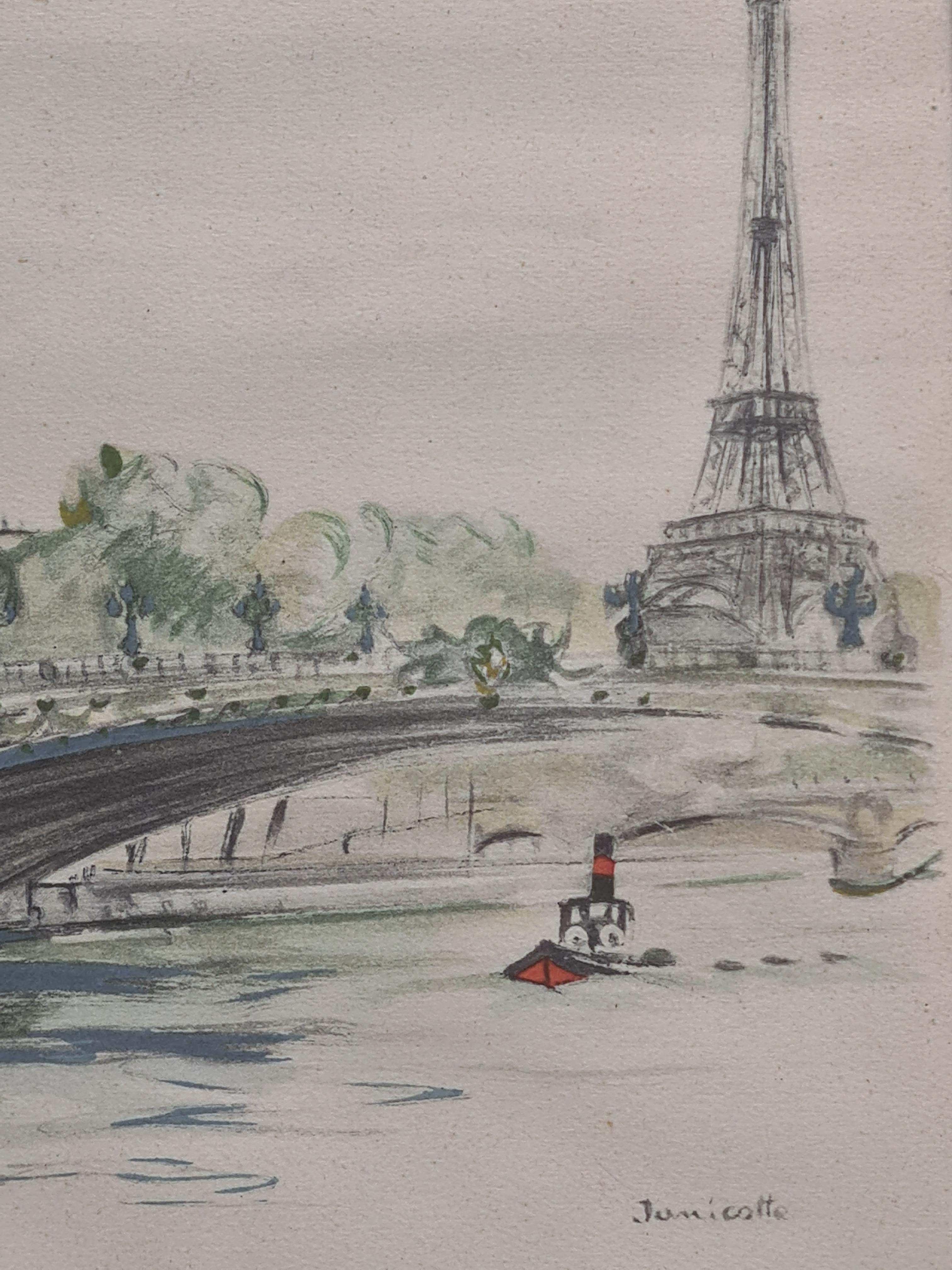 Vue du milieu du siècle dernier de Paris - Le Pont Alexandre III et le Tour Eiffel en vente 1