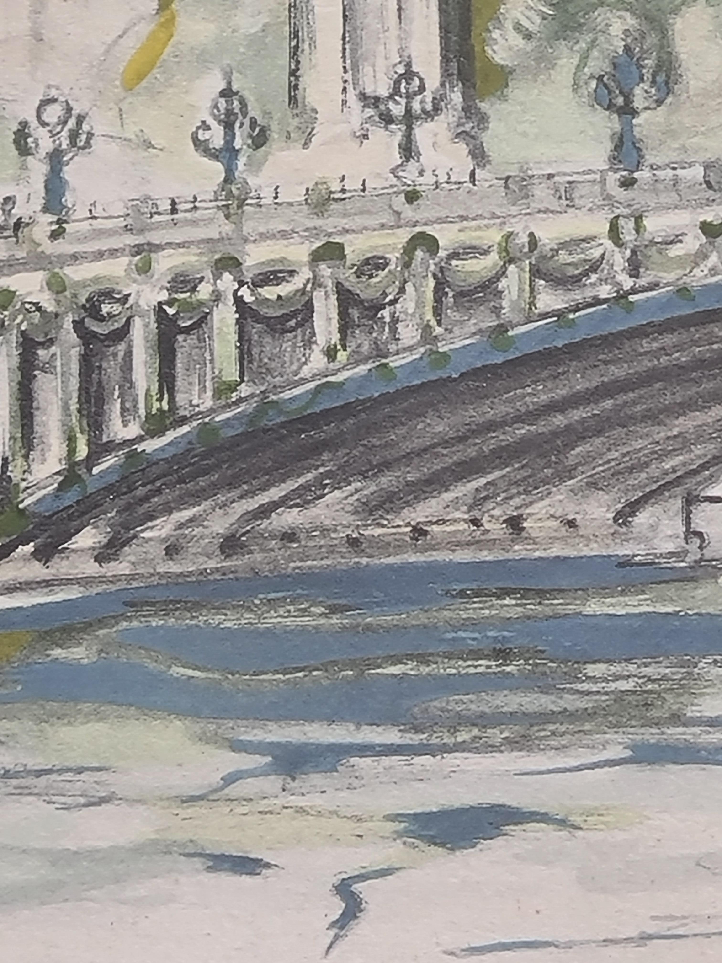 Vue du milieu du siècle dernier de Paris - Le Pont Alexandre III et le Tour Eiffel en vente 2