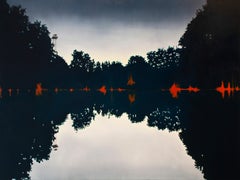 Ambona - oil on canvas, dark tones, forest, nature, landscape, figurative, water