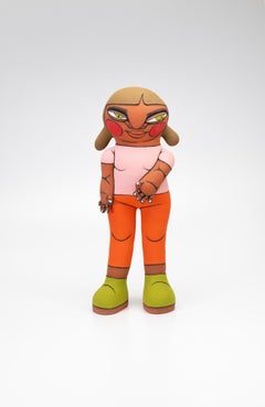 Contemporary Figurative Ceramic Sculpture, Stoneware, Underglaze Paint, Shy