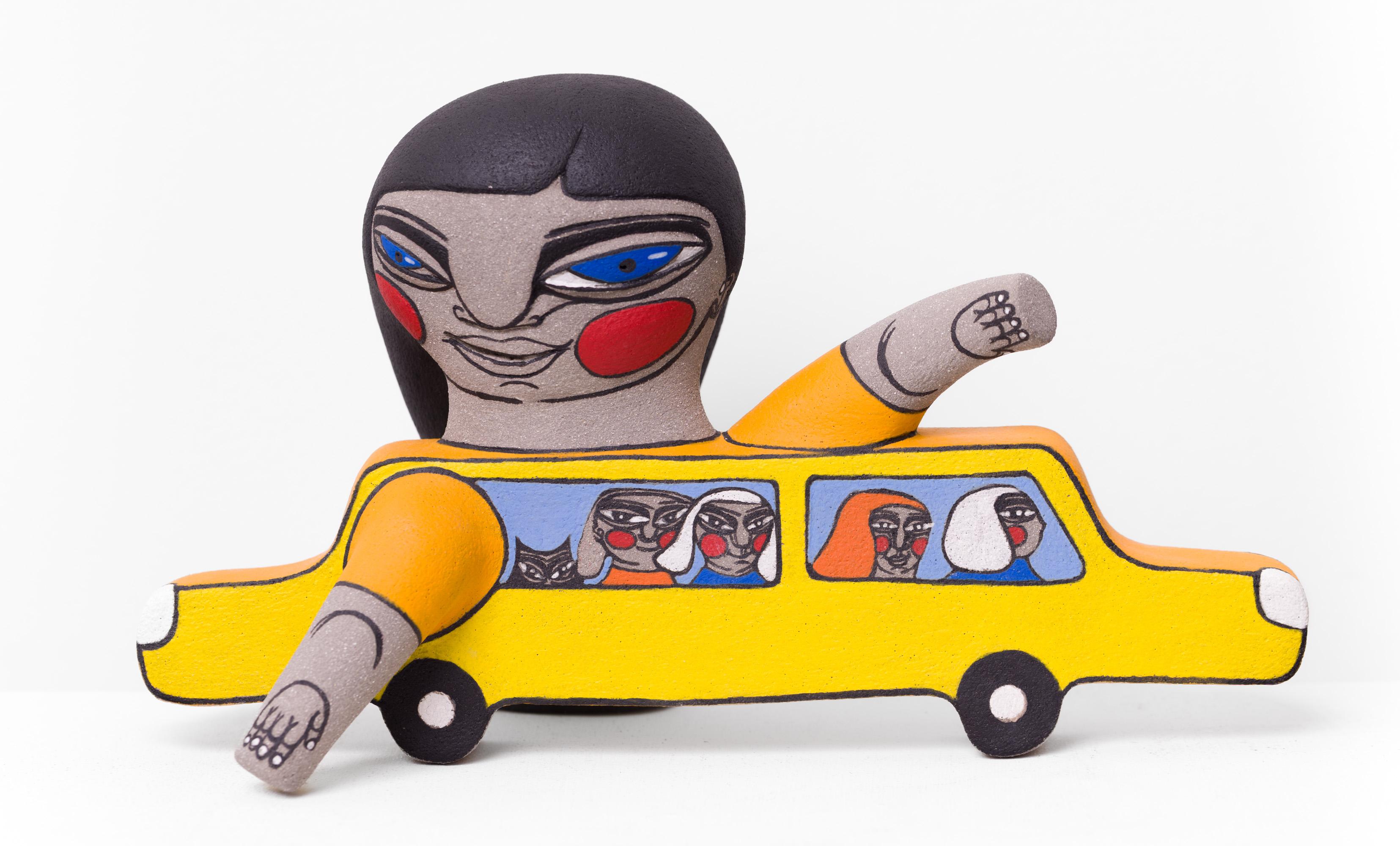 Janina Myronova Abstract Sculpture - "Road Trip", Contemporary Ceramic Sculpture Exploring Companionship and Travel