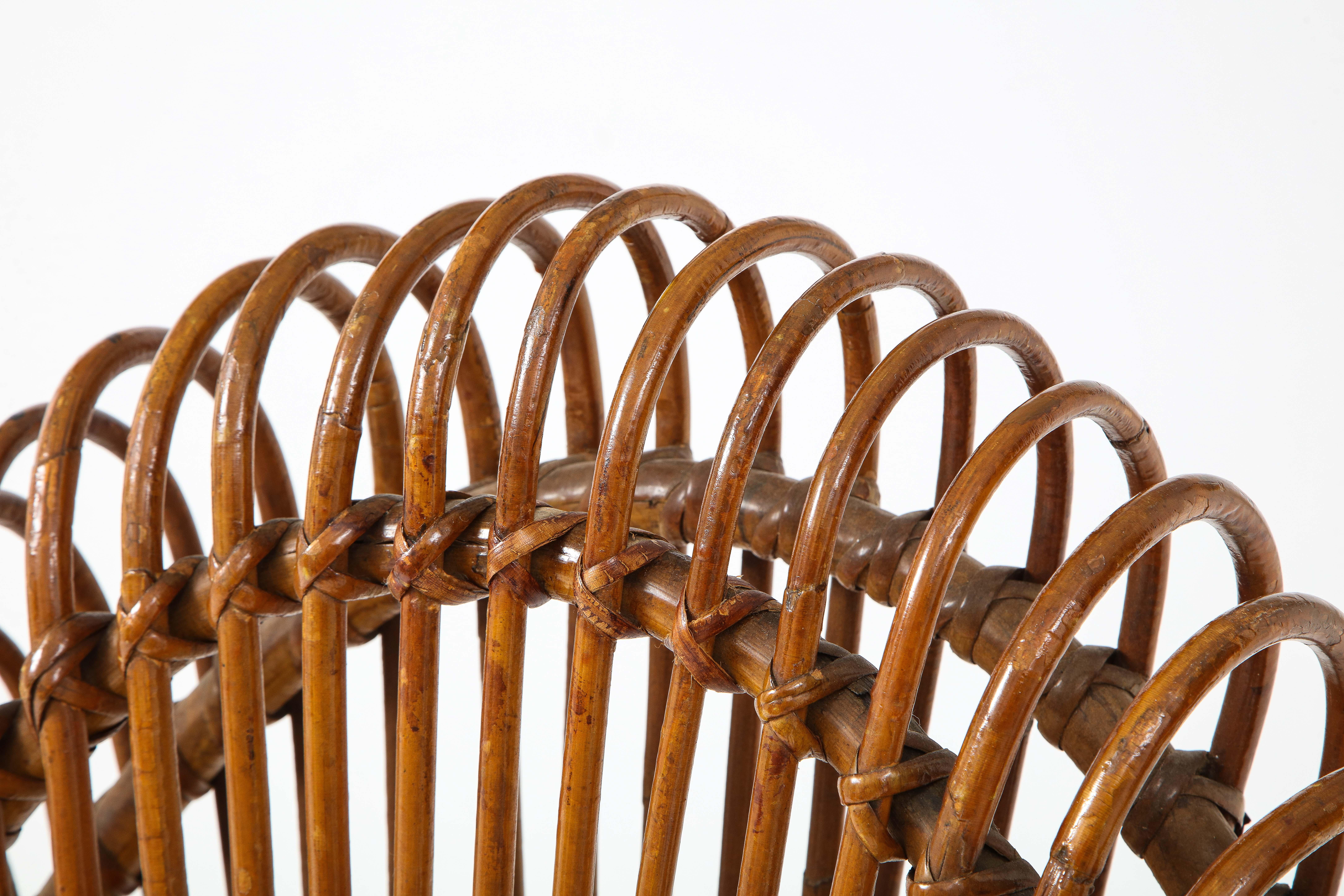 Enameled Janine Abraham and Dirk Jan Rol Sculptural Rattan Lounge Chair, France, 1950s For Sale