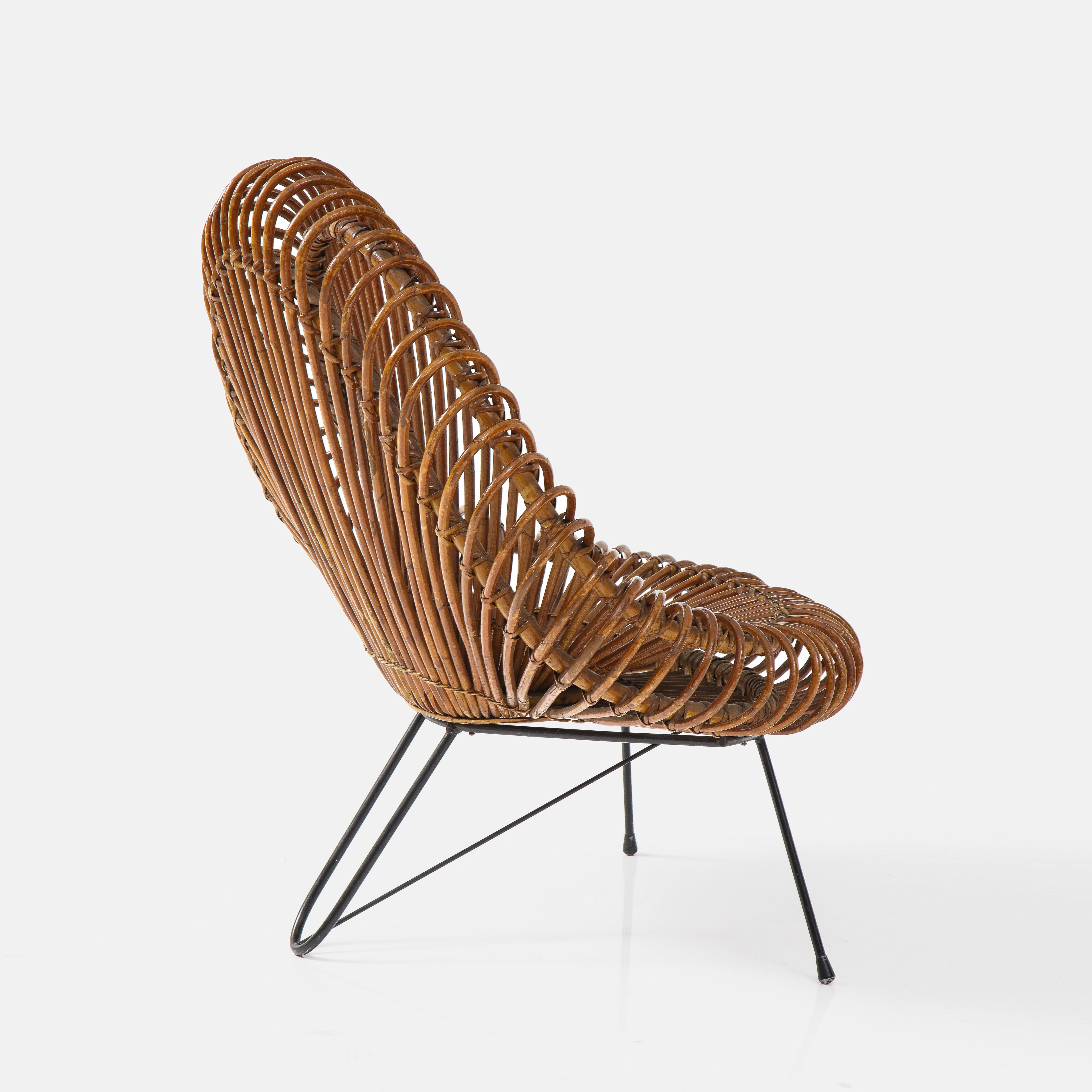 Mid-Century Modern Janine Abraham and Dirk Jan Rol Sculptural Rattan Lounge Chair, France, 1950s For Sale