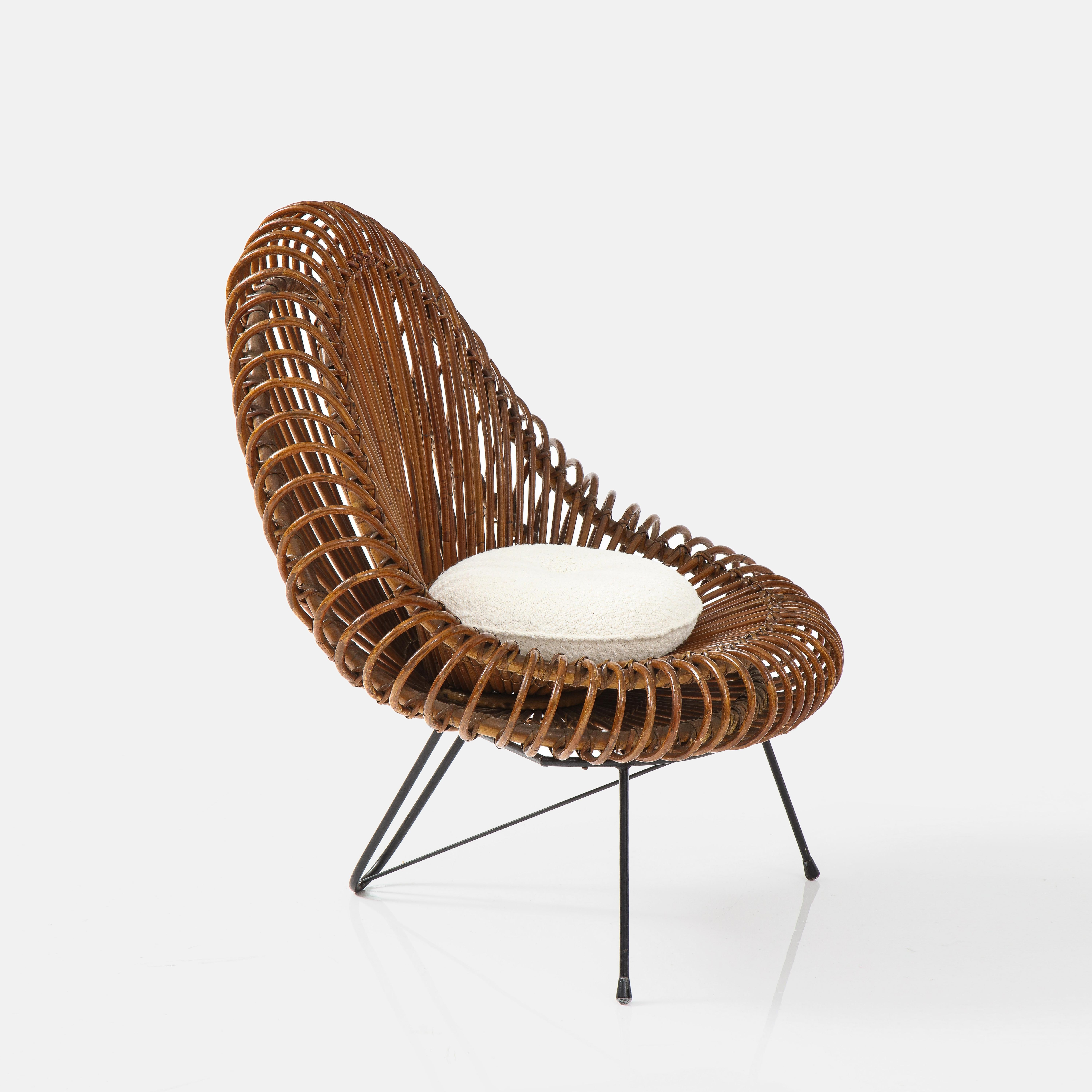 Mid-20th Century Janine Abraham and Dirk Jan Rol Sculptural Rattan Lounge Chair, France, 1950s For Sale