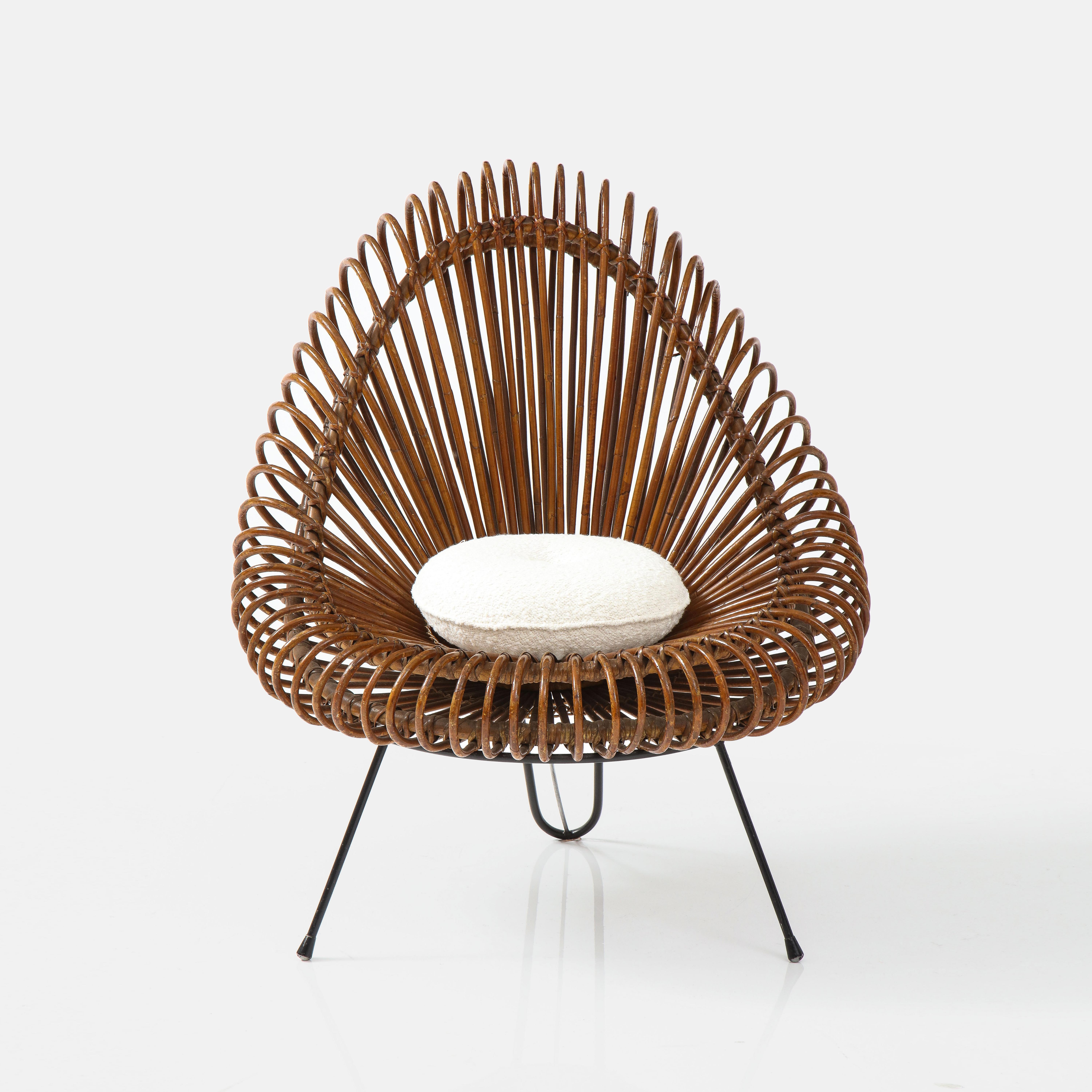 Steel Janine Abraham and Dirk Jan Rol Sculptural Rattan Lounge Chair, France, 1950s For Sale