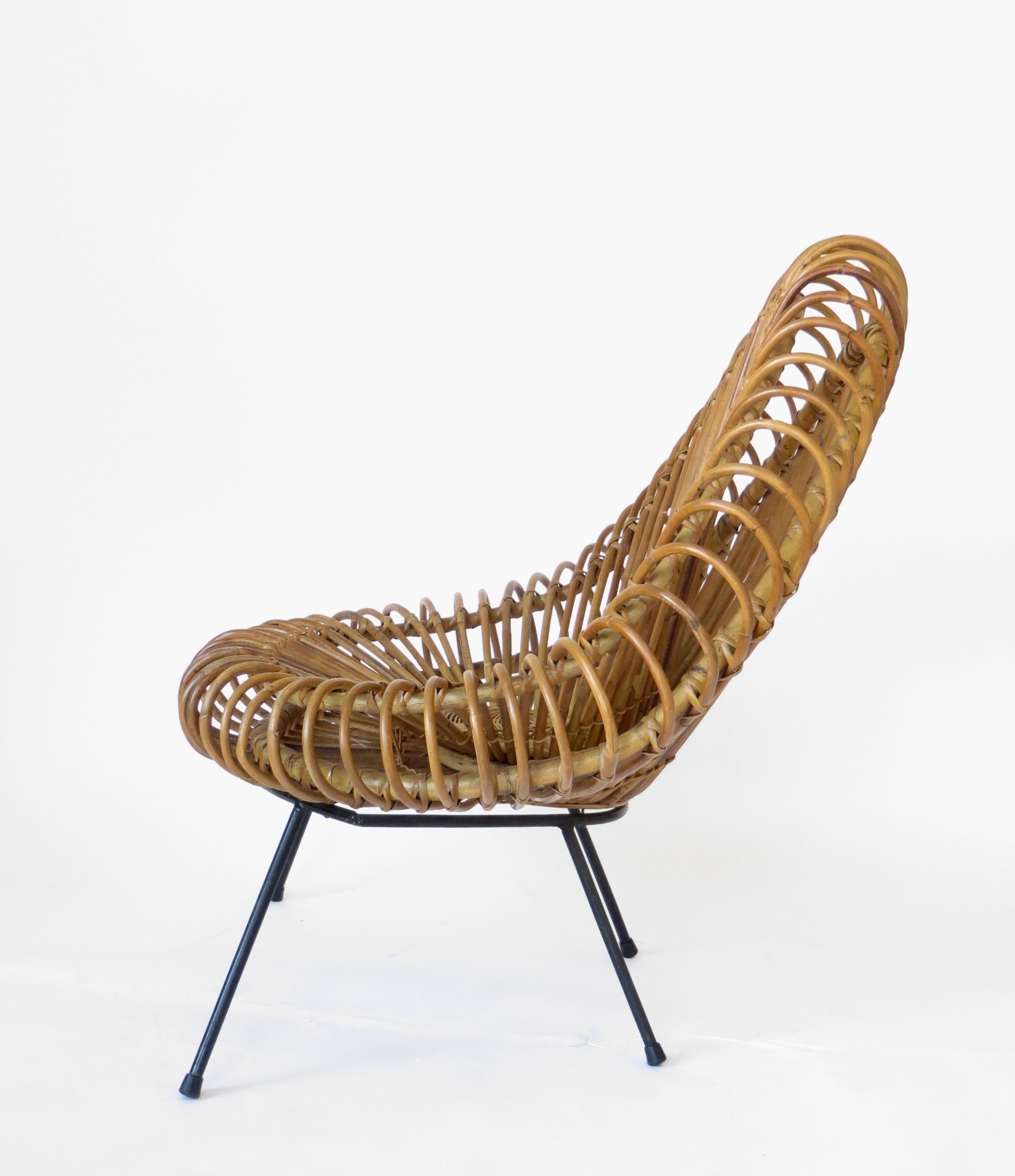 French Janine Abraham and Dirk Jan Rol Rattan Lounge Chair Edition Rougier