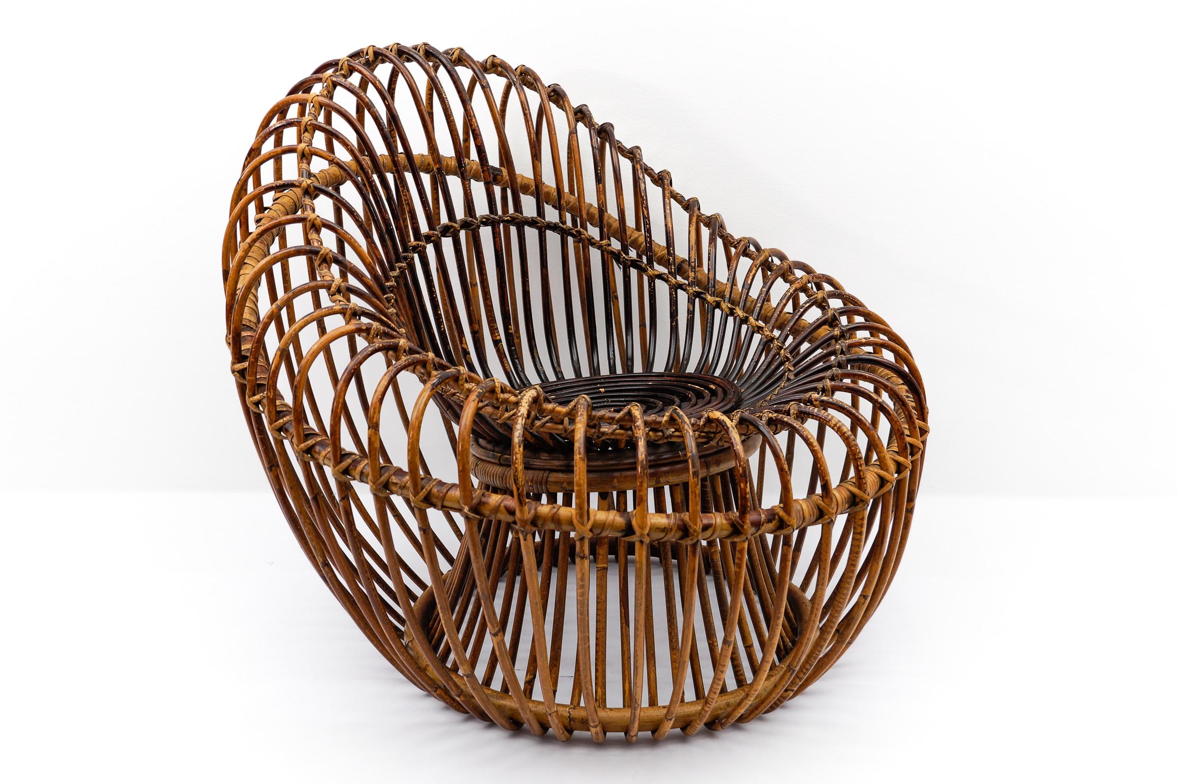 Mid-Century Modern Janine Abraham & Dirk Jan Rol armchair rattan and bamboo, 1950s en vente