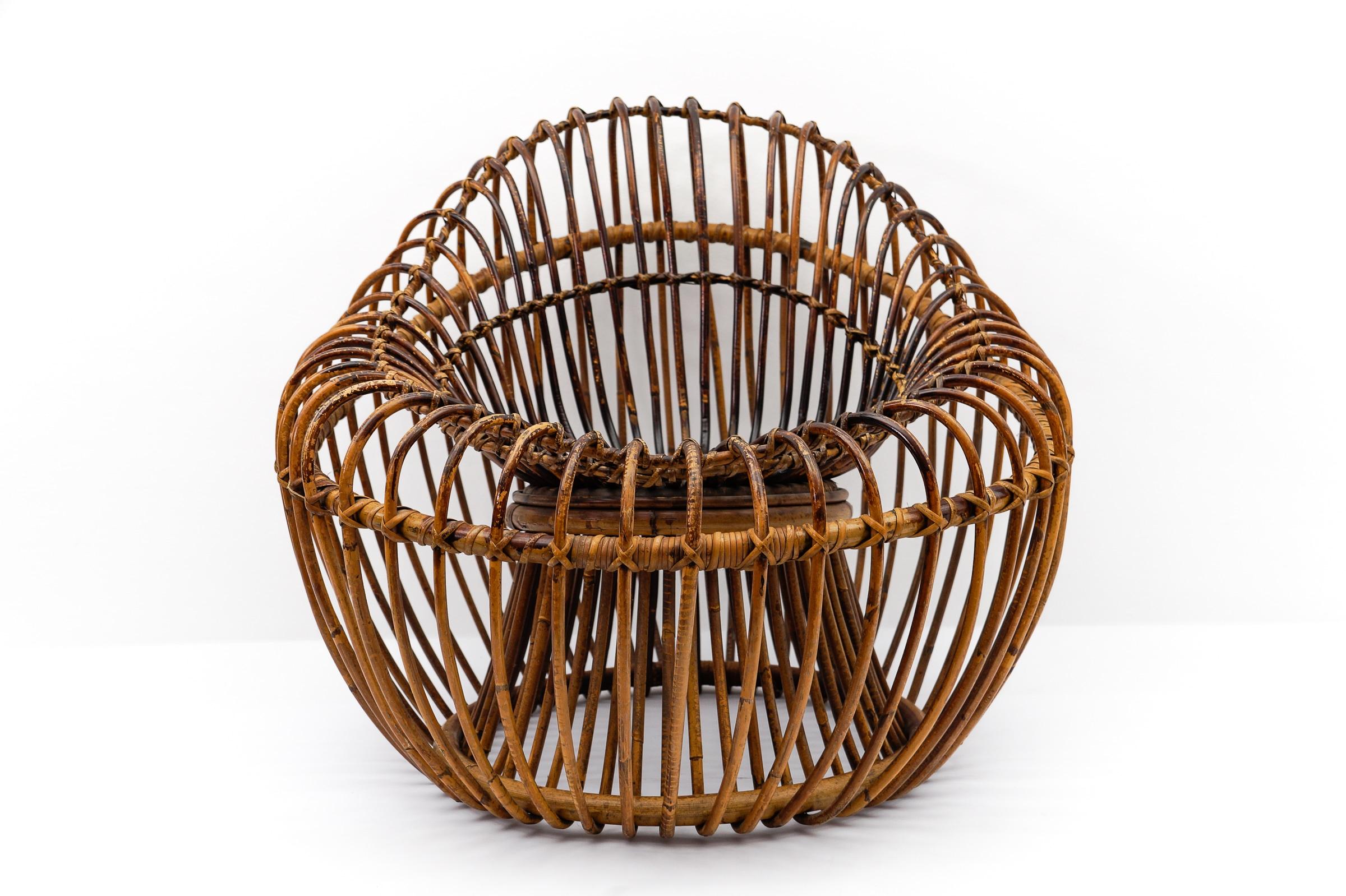 Janine Abraham & Dirk Jan Rol armchair rattan and bamboo, 1950s Bon état - En vente à Nürnberg, Bayern