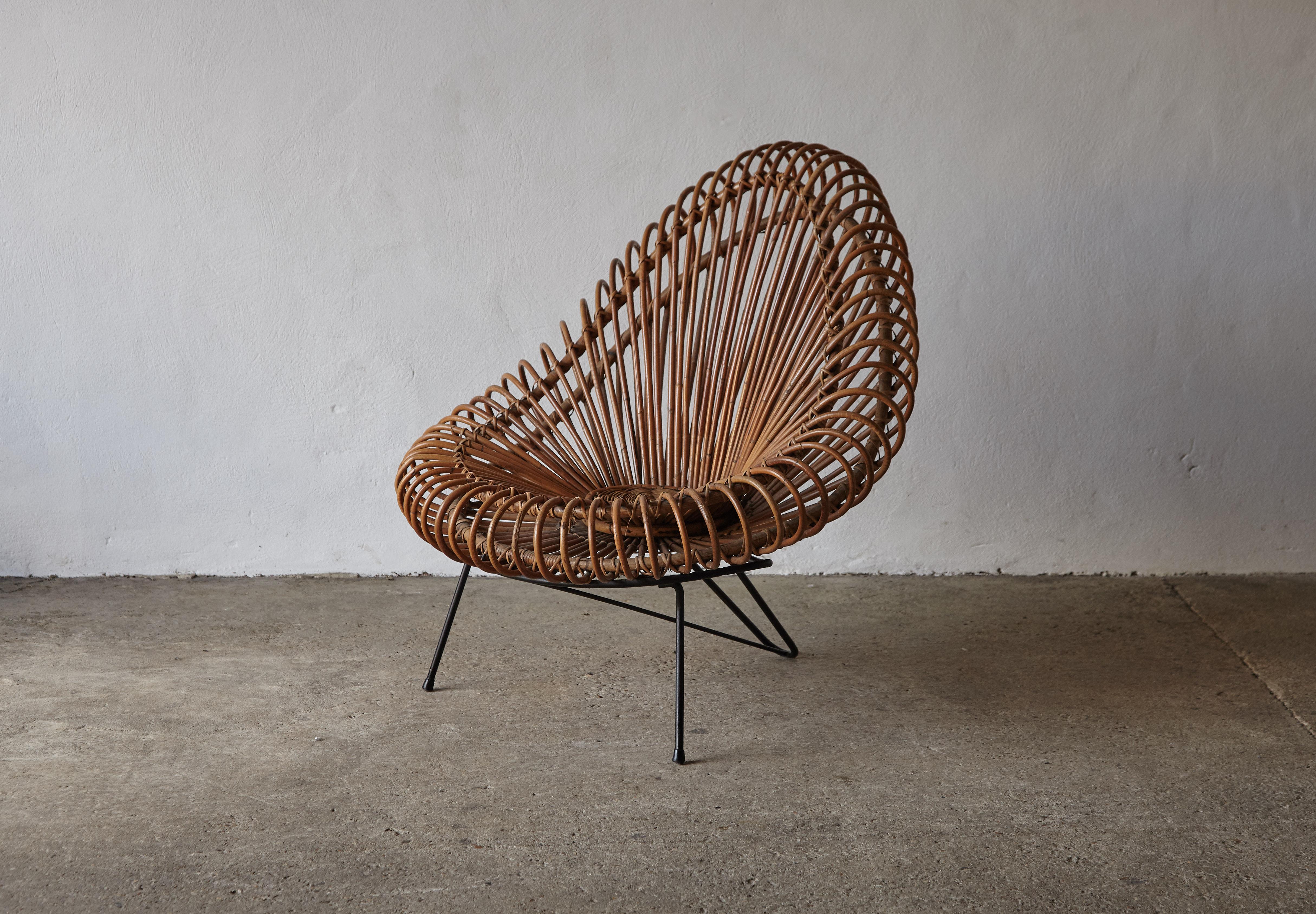 Janine Abraham & Dirk Jan Rol Chair for Rougier, France, 1950s. Some minor cane losses but overall in good original condition. 

The price is for a single chair - only one chair is available.

Fast shipping worldwide.
