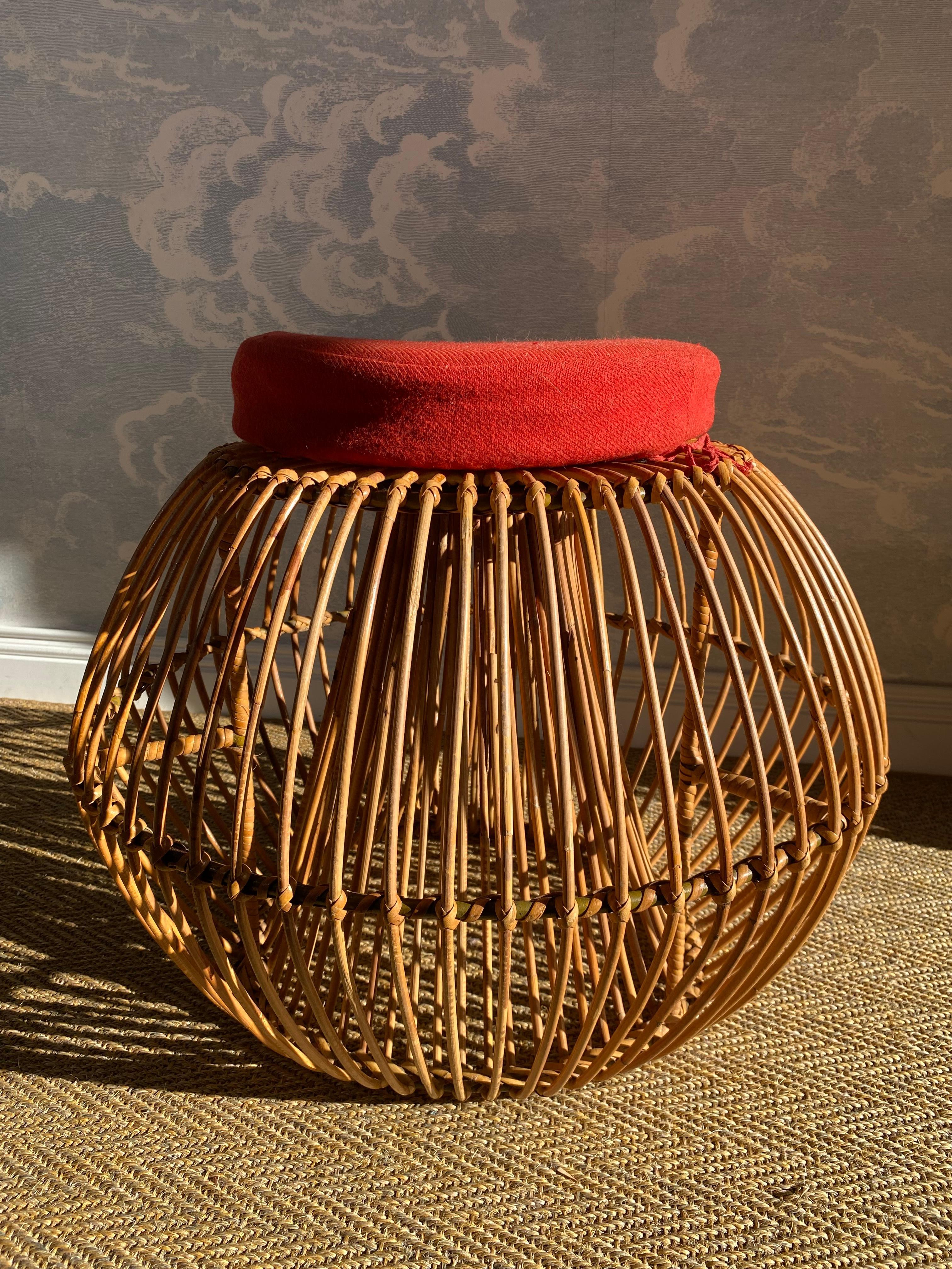 Hand-Crafted Janine Abraham & Dirk Jan Rol Mid Century Rattan Stool / Side-table 1960s For Sale