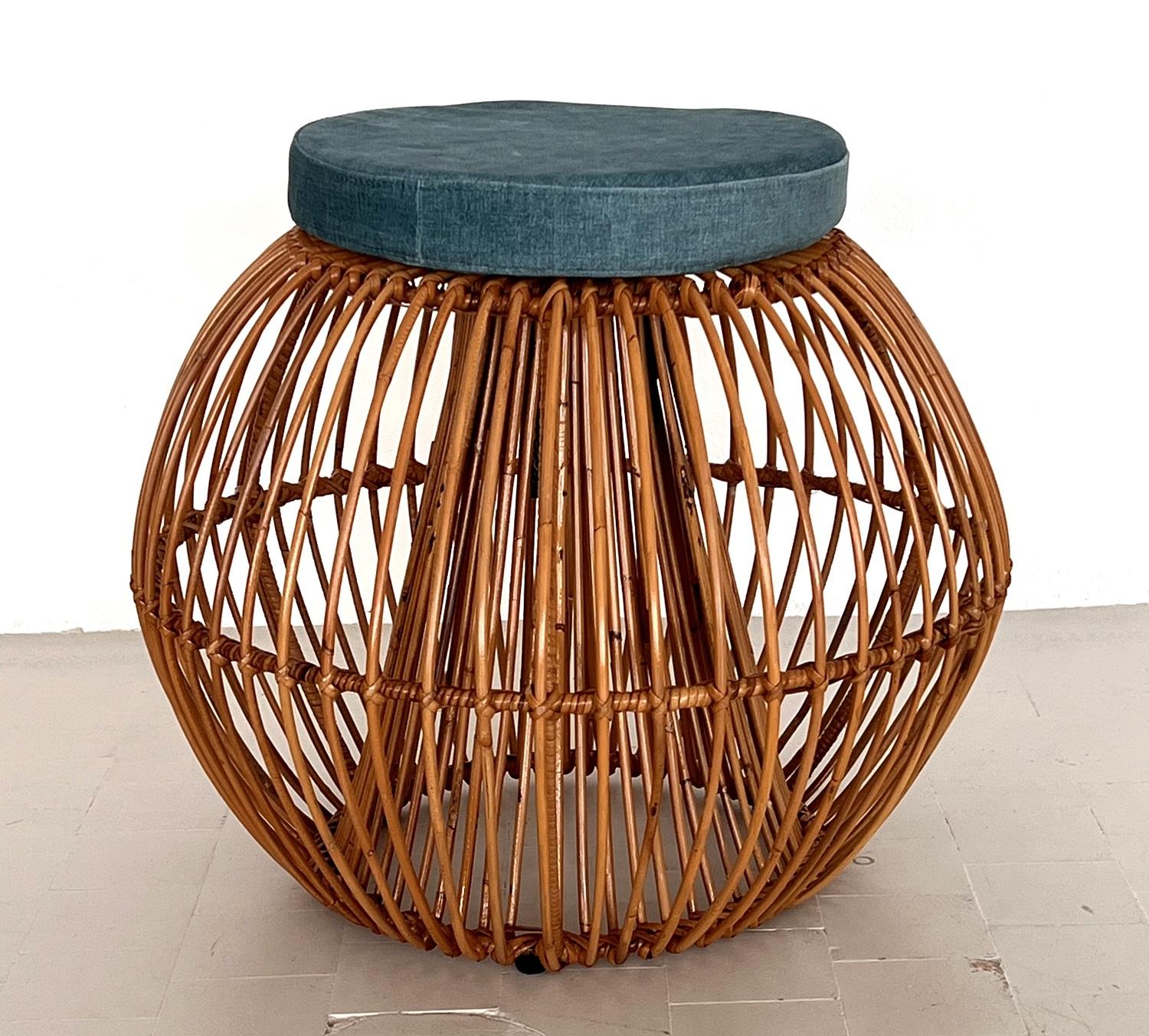 Janine Abraham & Dirk Jan Rol Midcentury Bamboo Stool with new cushion, 1960s For Sale 2