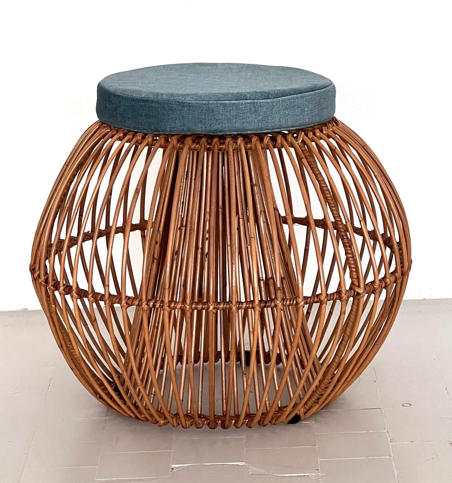 Mid-Century Modern Janine Abraham & Dirk Jan Rol Midcentury Bamboo Stool with new cushion, 1960s For Sale