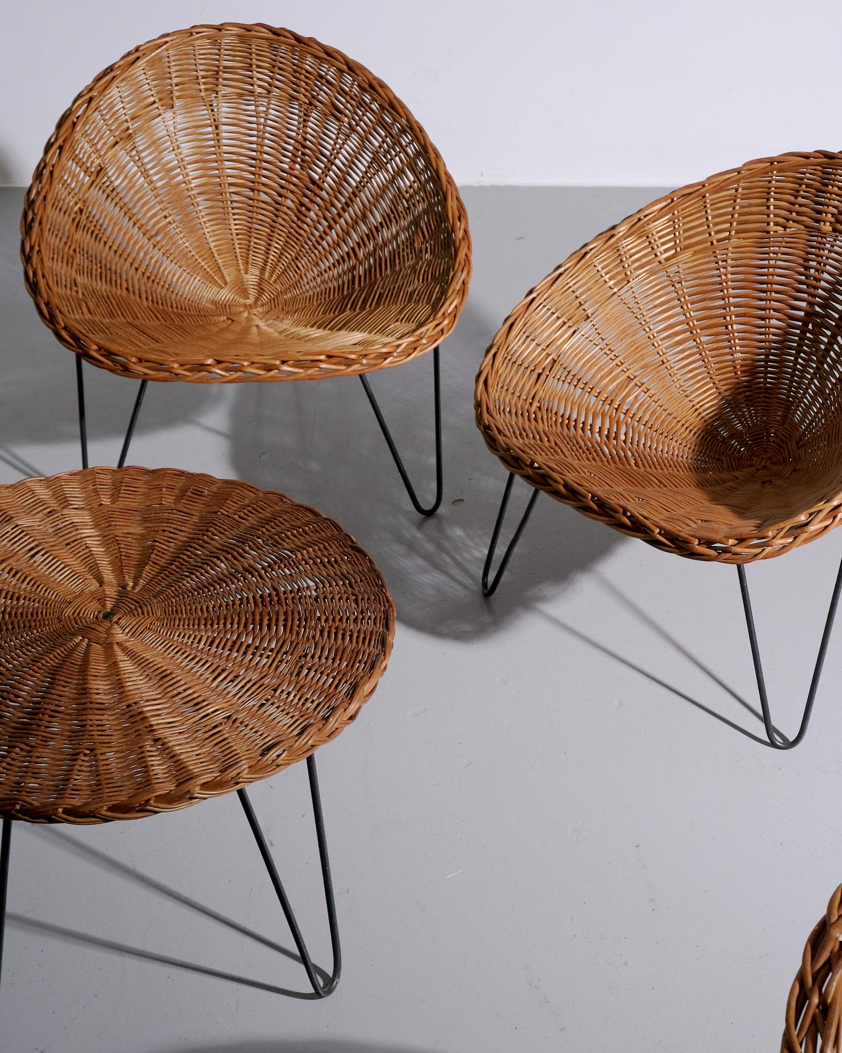Mid-Century Modern Fauteuils de salon et table en rotin Janine Abraham & Dirk Jan Rol, années 1960 en vente