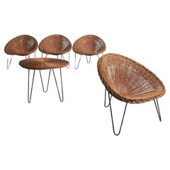 Retro Janine Abraham & Dirk Jan Rol Rattan Lounge Armchairs and Table c.1960s