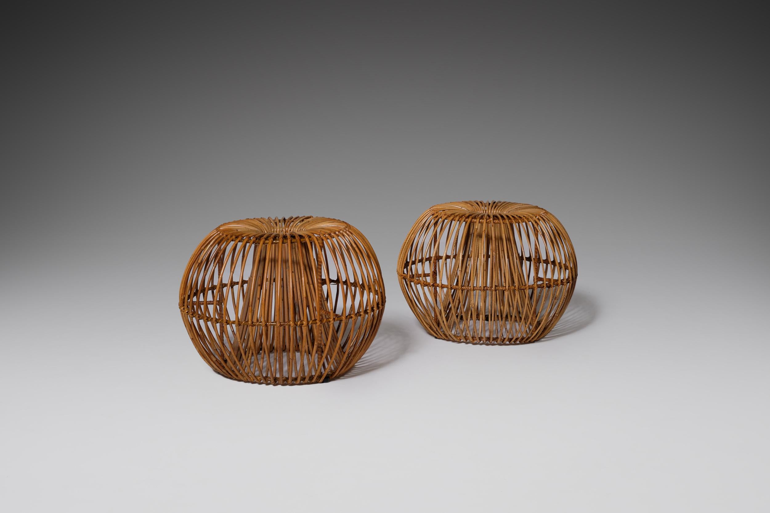 Janine Abraham & Dirk Jan Rol Rattan Stools for Rougier, France, 1950s In Good Condition In Rotterdam, ZH