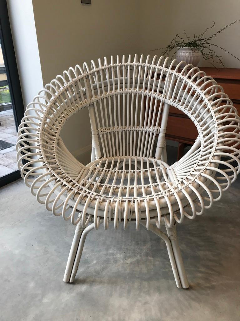 Janine Abraham / Dirk Jan Rol Rattan White Lounge Chair by Edition Rougier 1955 For Sale 4