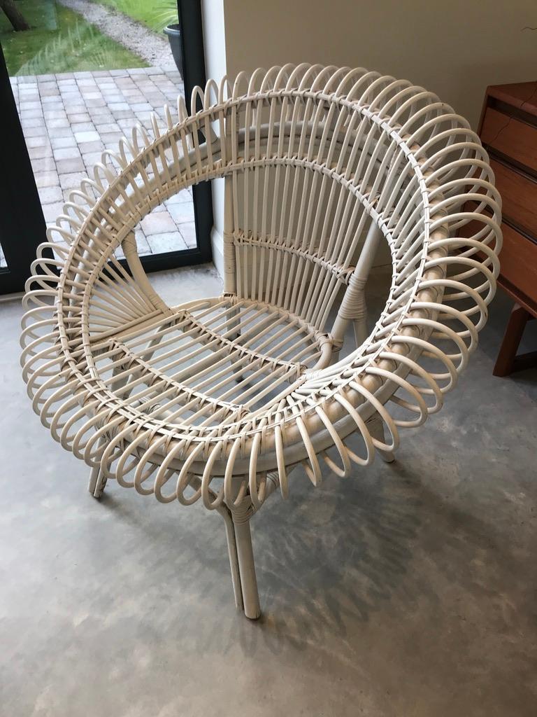 Janine Abraham / Dirk Jan Rol Rattan White Lounge Chair by Edition Rougier 1955 For Sale 5