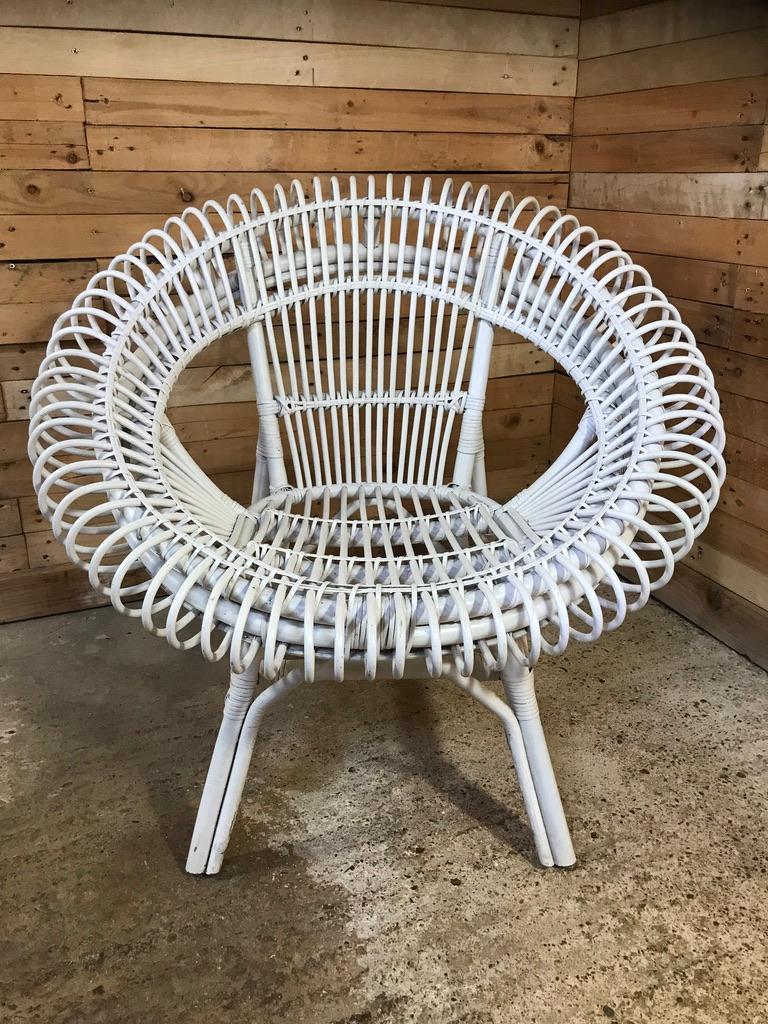 Janine Abraham / Dirk Jan Rol Rattan White Lounge Chair by Edition Rougier 1955 For Sale 7