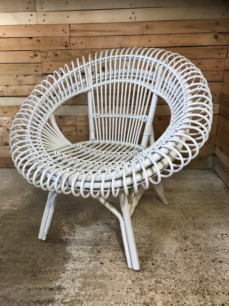 Janine Abraham / Dirk Jan Rol Rattan White Lounge Chair by Edition Rougier 1955 For Sale 8