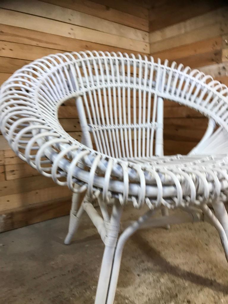Janine Abraham / Dirk Jan Rol Rattan White Lounge Chair by Edition Rougier 1955 For Sale 9