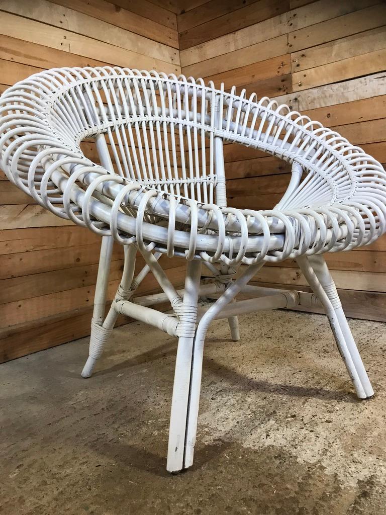 Janine Abraham / Dirk Jan Rol Rattan White Lounge Chair by Edition Rougier 1955 For Sale 10