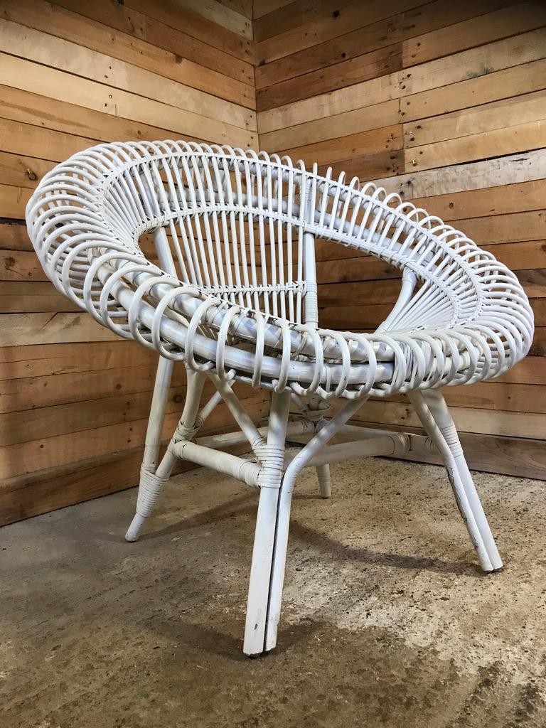 Janine Abraham / Dirk Jan Rol Rattan White Lounge Chair by Edition Rougier 1955 For Sale 11